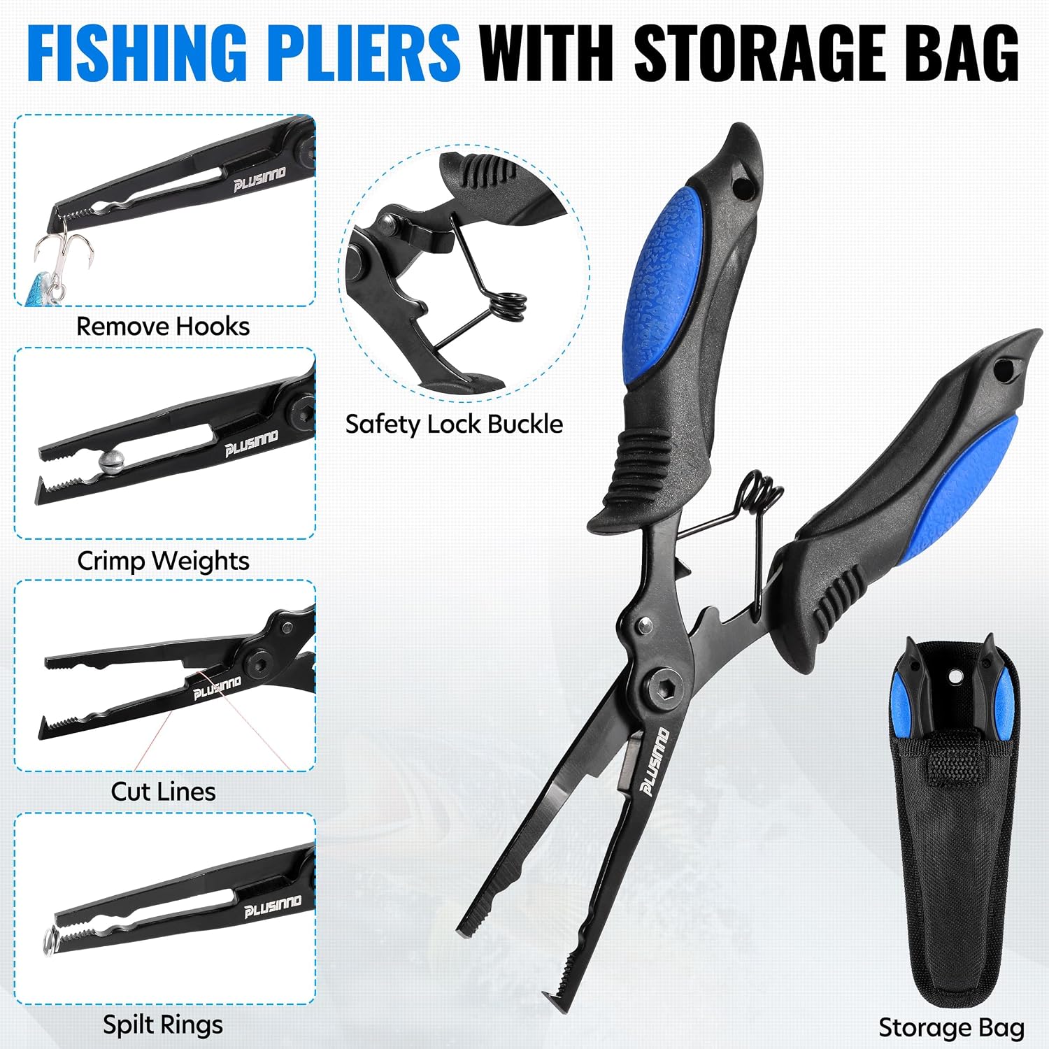 PLUSINNO Fishing Net Carbon Fiber Long Fish Net and fishing plier can easily split rings,