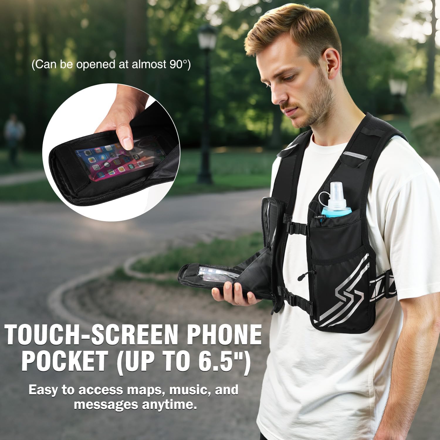 PLUSINNO Running Vest for Women Men, Running Hydration Vest with 500ml Soft Flask
