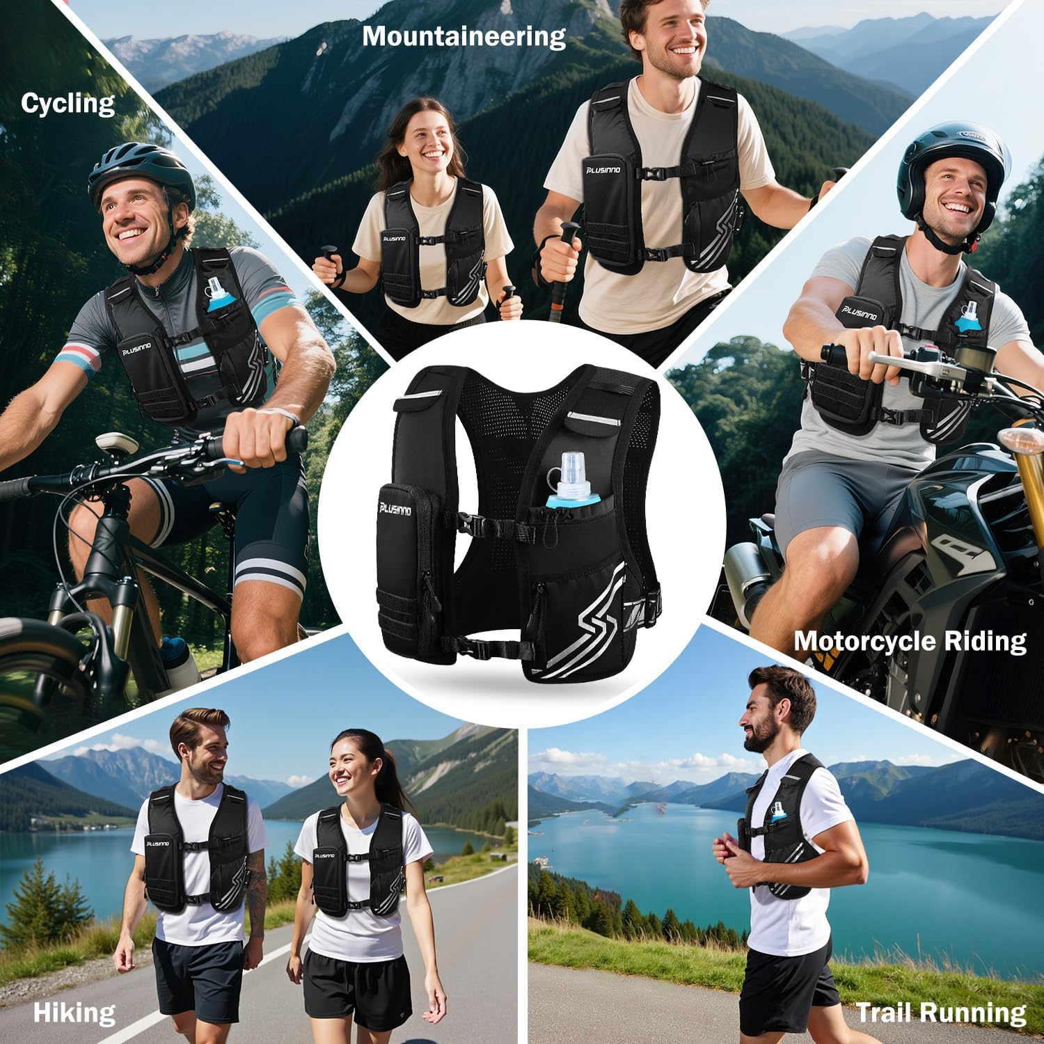 PLUSINNO Running Vest for Women Men, Running Hydration Vest with 500ml Soft Flask