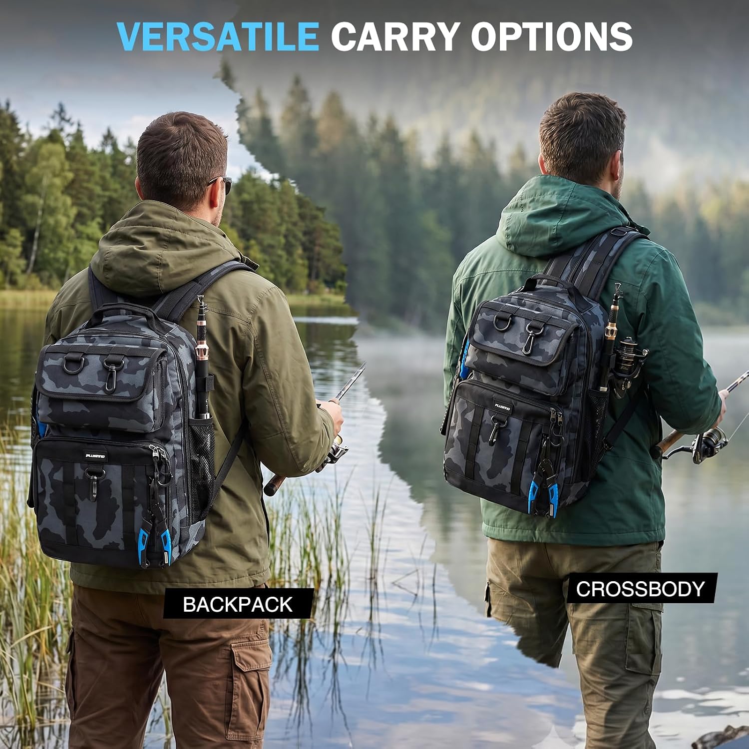 PLUSINNO Fishing Backpack with Fishing Gear, Tackle Box, Fish Accessories & Tools