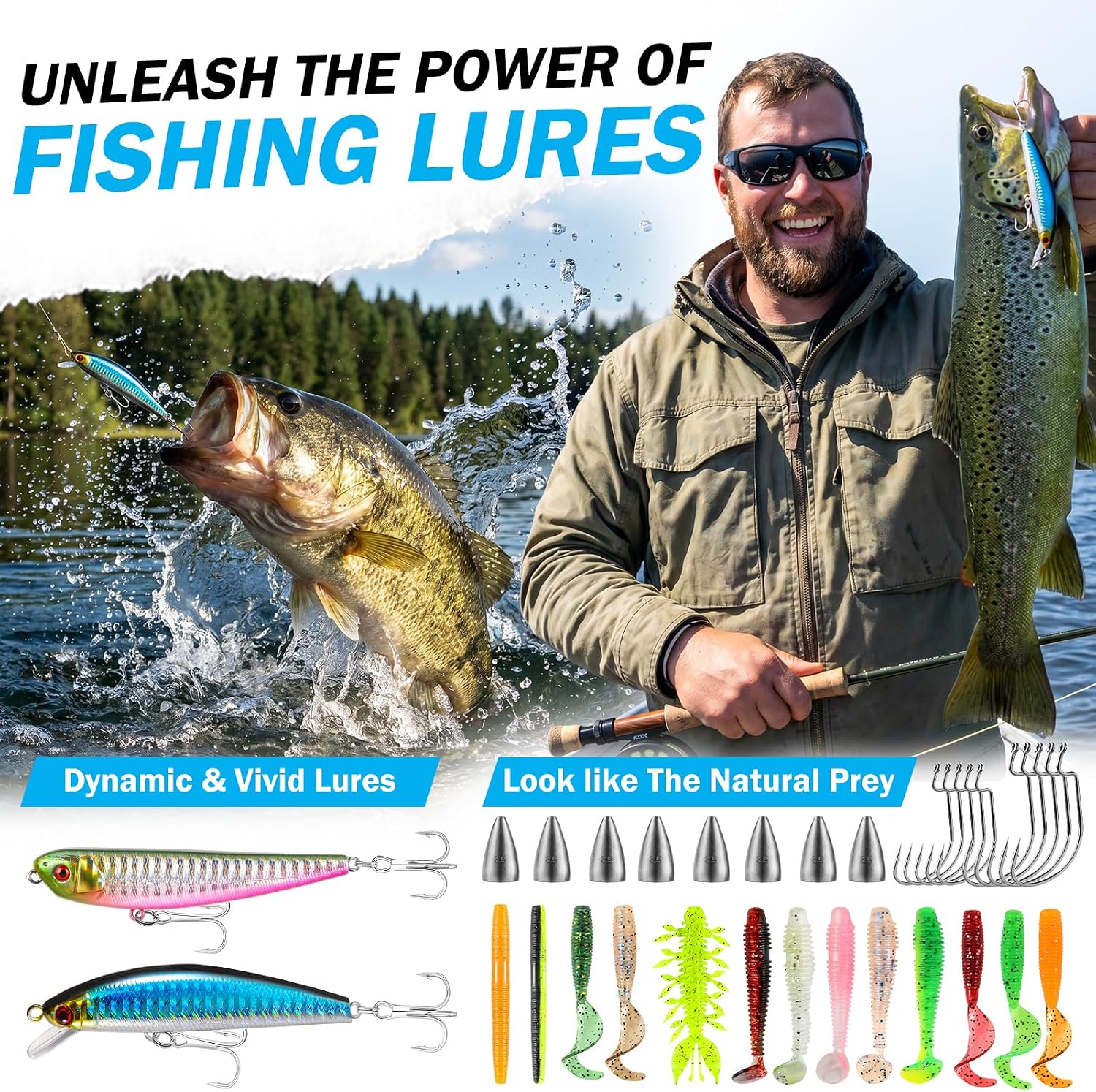 PLUSINNO Fishing Backpack with Fishing Gear, Tackle Box, Fish Accessories & Tools