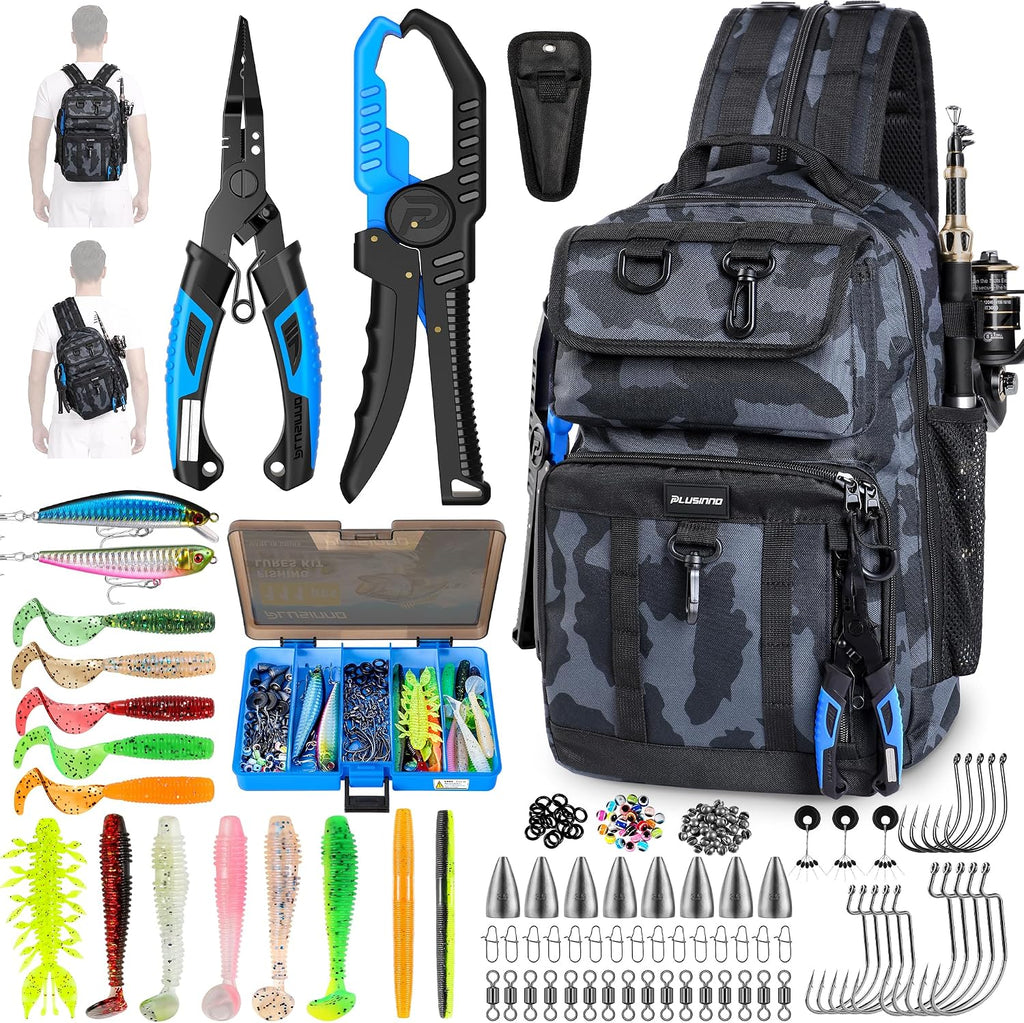 PLUSINNO Fishing Backpack with Fishing Gear, Tackle Box, Fish Accessor – Plusinno