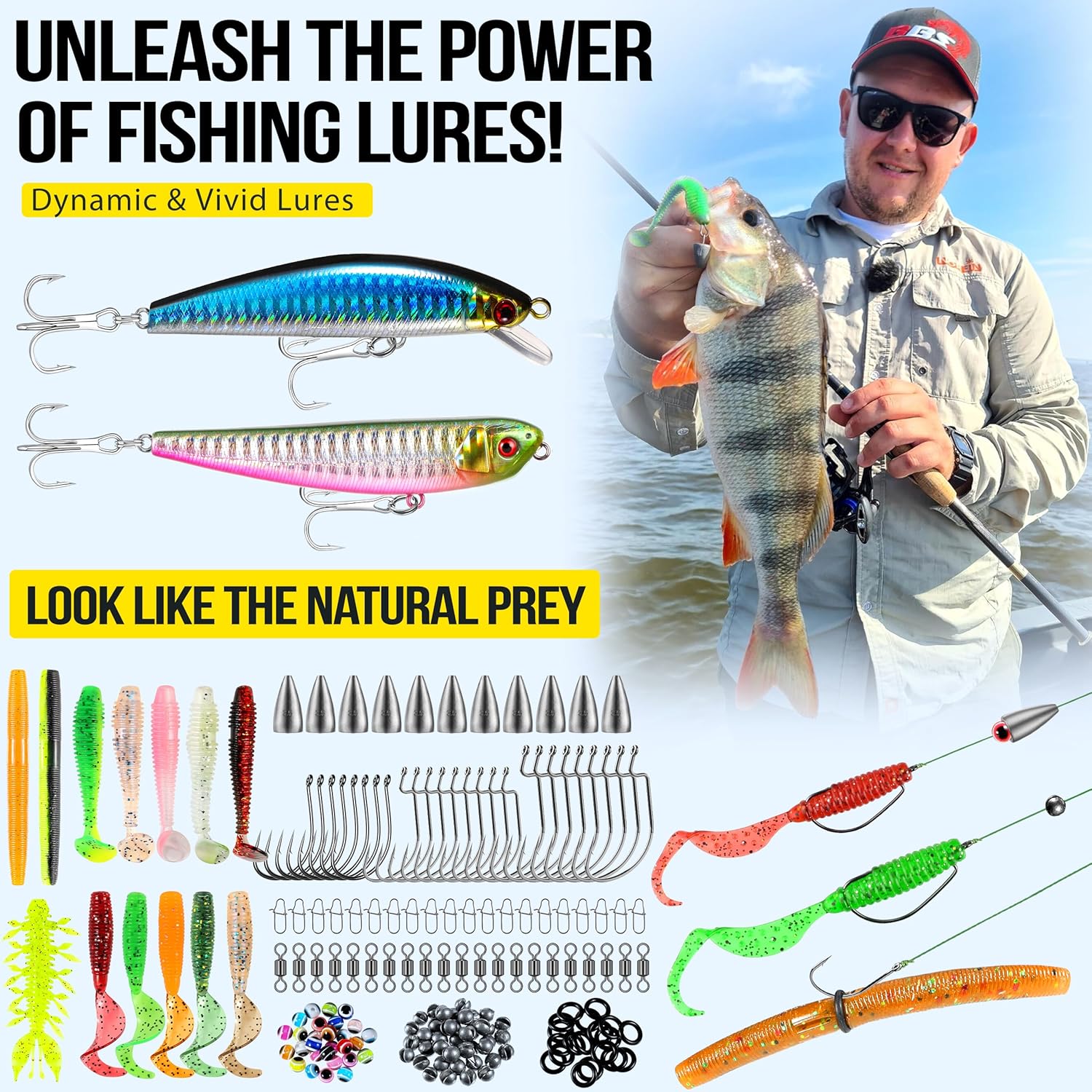 PLUSINNO Fishing Backpack with 111PCS Tackle Boxes and 42L Waterproof tackle Backpack,Lures,Tools,Pliers & Accessories, Fishing Gifts for Men