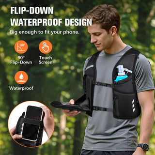 M chest 33''-48''Running Vest for Women Men, Phone Pocket Running Hydration Vest with 500ML Soft Flask, Adjustable Chest Waist Straps, 10 Pockets Reflective Breathable Hydration Vest for Hiking, Biking, Marathon