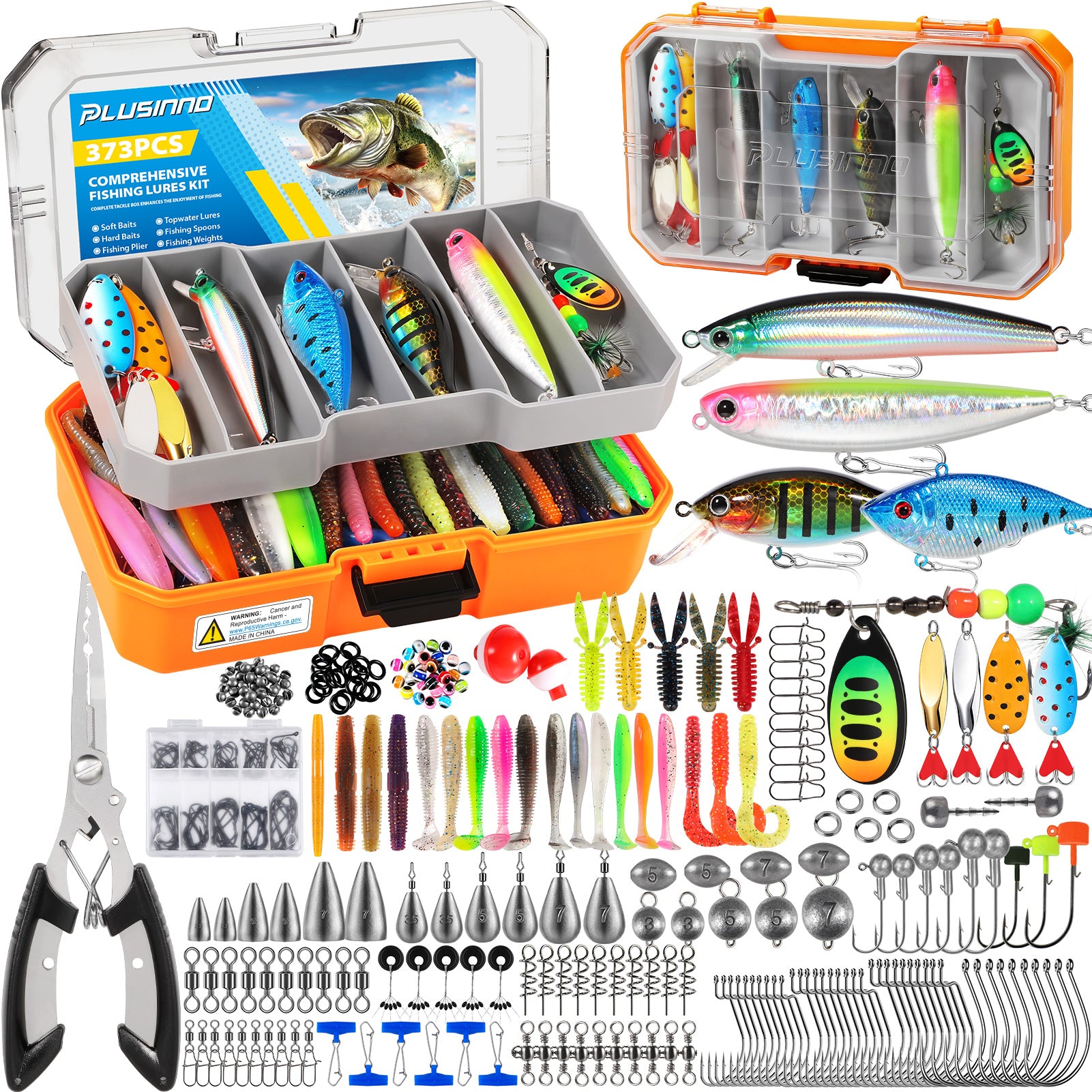 PLUSINNO 373PCS Fishing Lures Kit with Removable