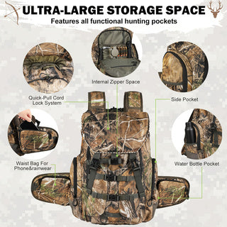 All-Weather 45L Hunting Backpack – Waterproof + Rain Cover + Padded Scabbard | Must-Have Gear for Deer Hunters | Great Gift To Chose