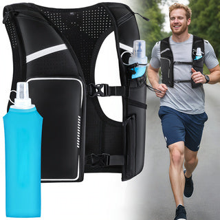 S chest 25''-33''Running Vest for Women Men, Phone Pocket Running Hydration Vest with 500ML Soft Flask, Adjustable Chest Waist Straps, 10 Pockets Reflective Breathable Hydration Vest for Hiking, Biking, Marathon