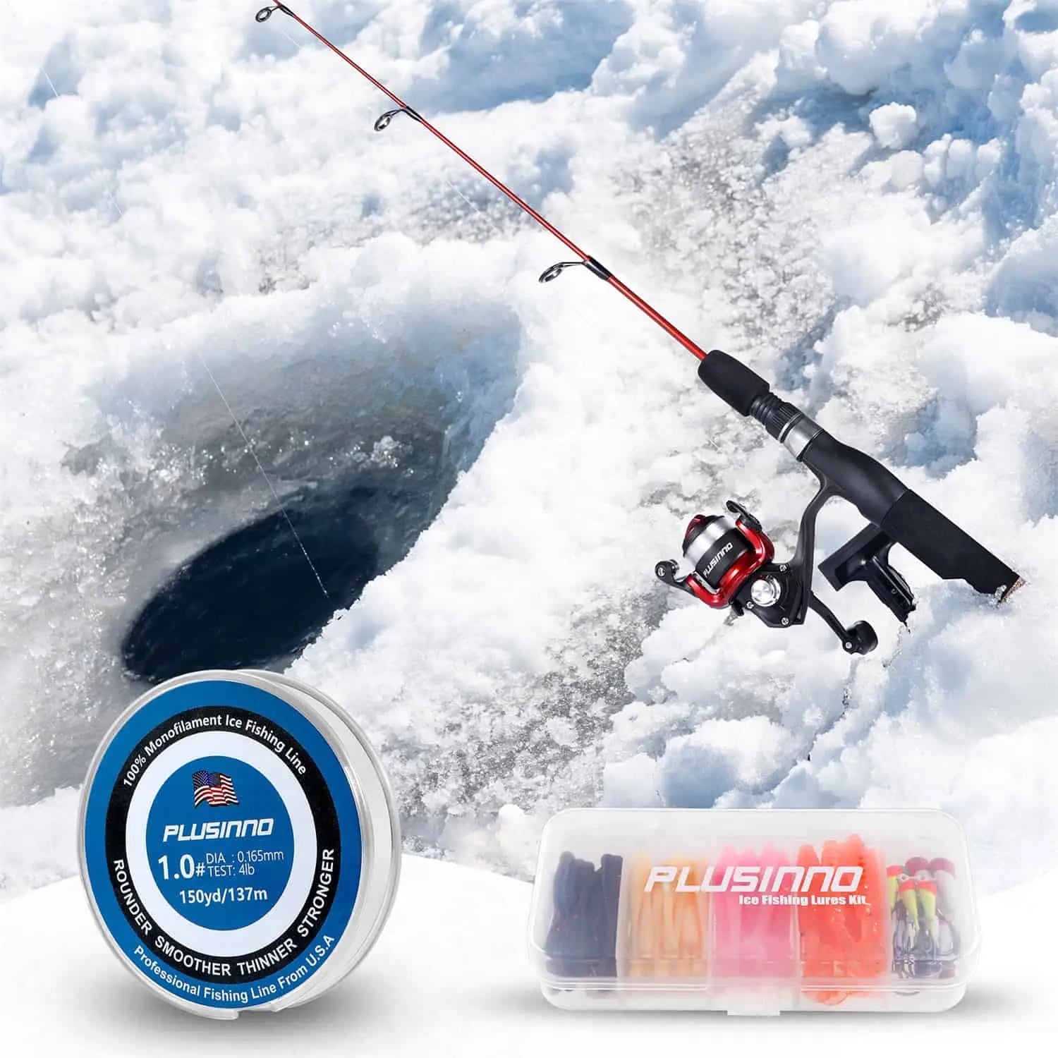 PLUSINNO ICE Ⅰ Canne à pêche sur glace Moulinet Peigne Kit complet