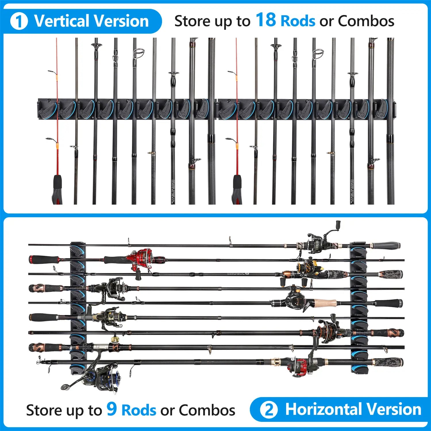 Vertical Fishing Rod Holder 9 Rods Fishing Pole Holder Wall Mounted Fishing  Rack 