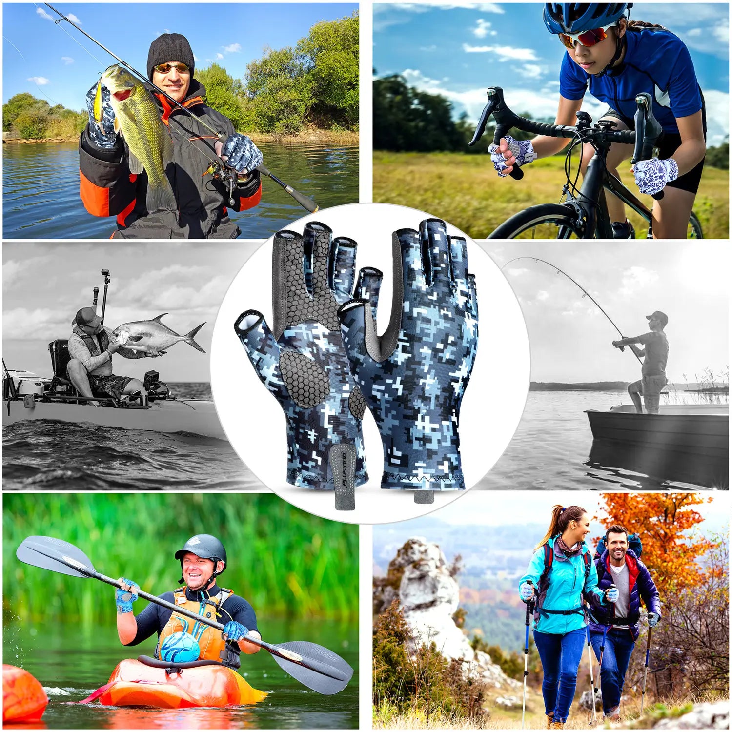 PLUSINNO Fingerless Kayaking Fishing Gloves