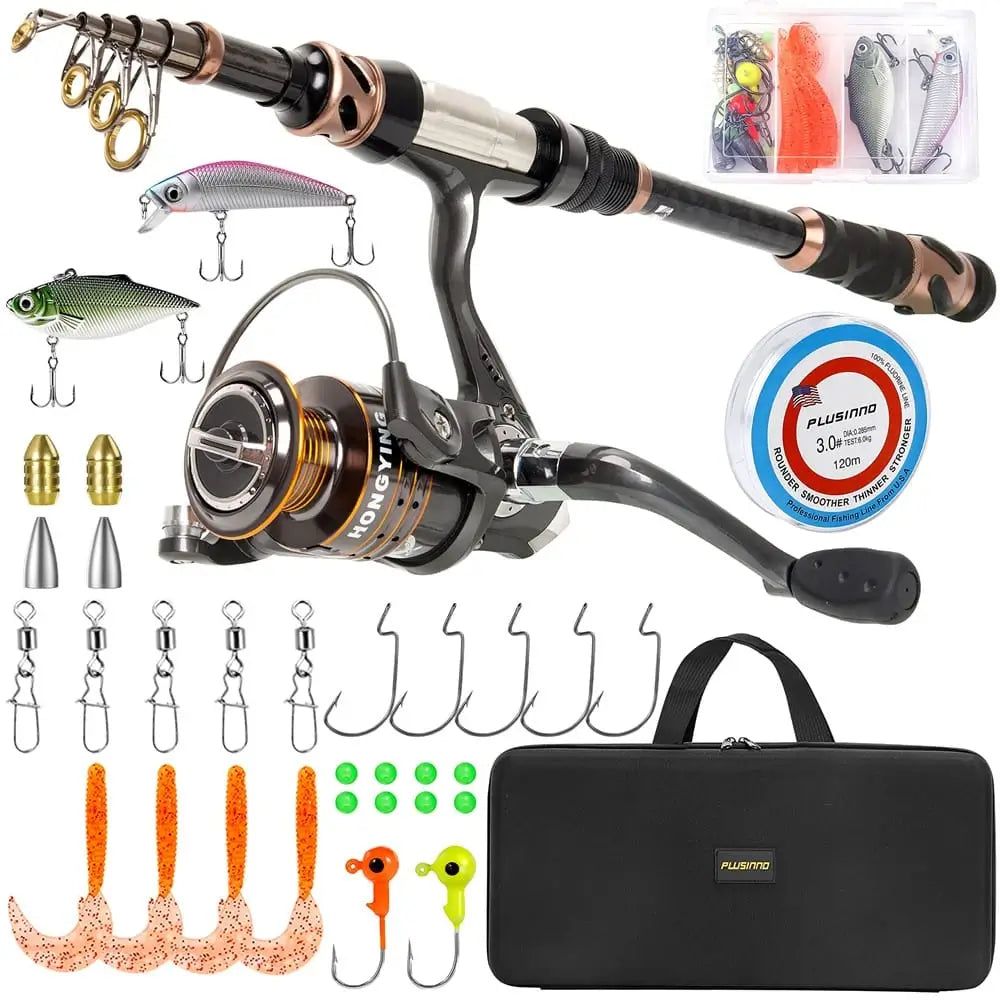 Plusinno Telescopic Fishing Rod And Reel Combo for Beginner with Travel Case