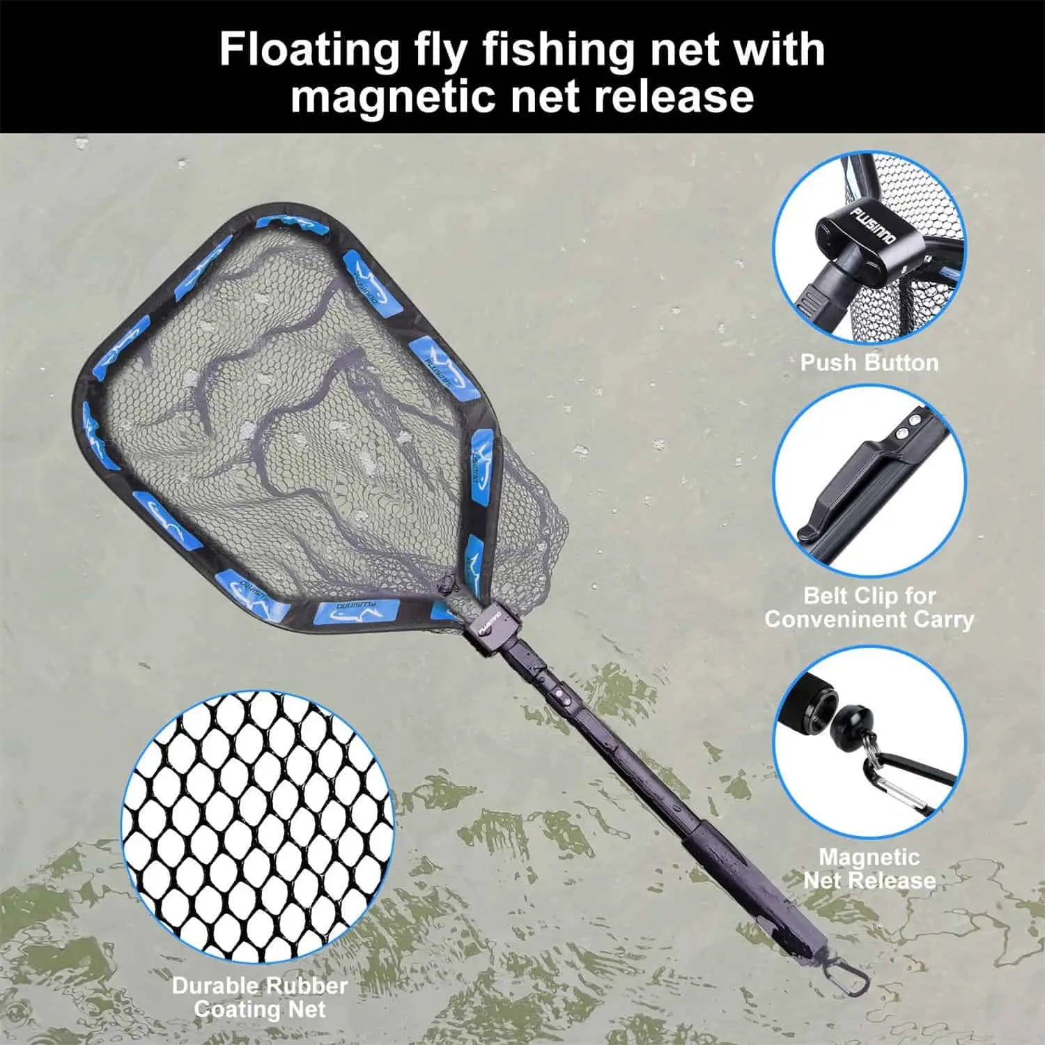 PLUSINNO FN2 Square Floating Fish Landing Net with Magnetic Release