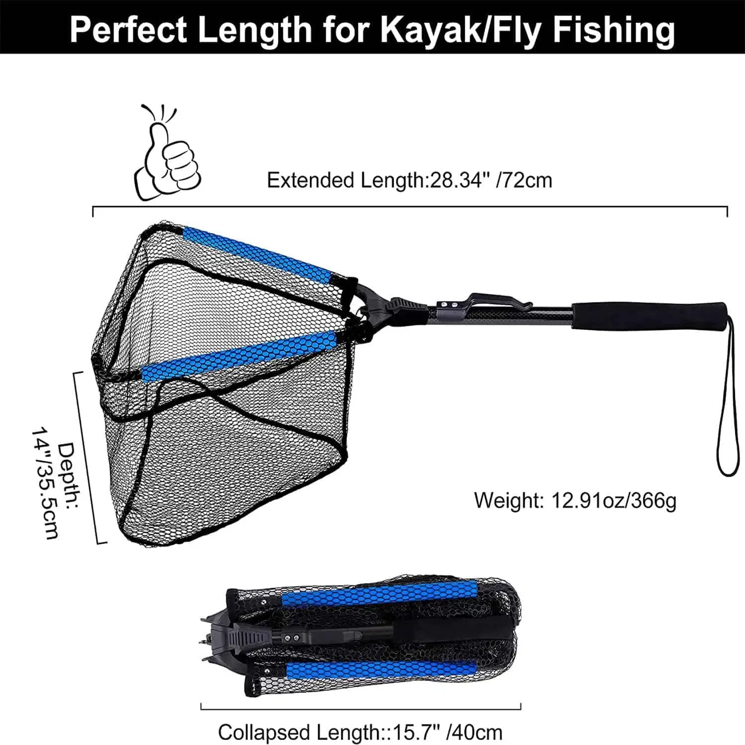 PLUSINNO FN3 Triangular Floating Fish Landing Net with Fixed Pole