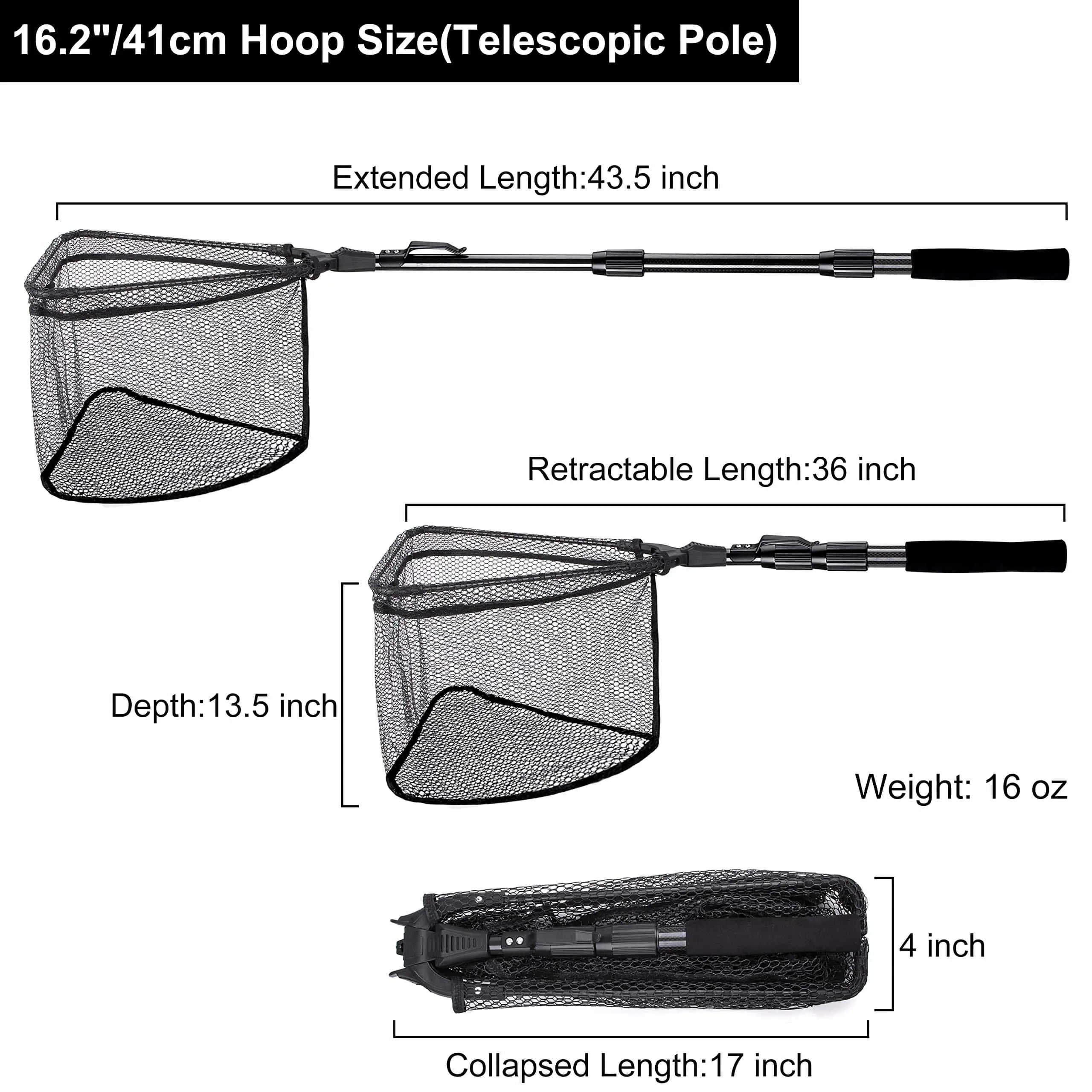 PLUSINNO FN9 Fish Landing Net with Foldable Telescopic Pole Handle