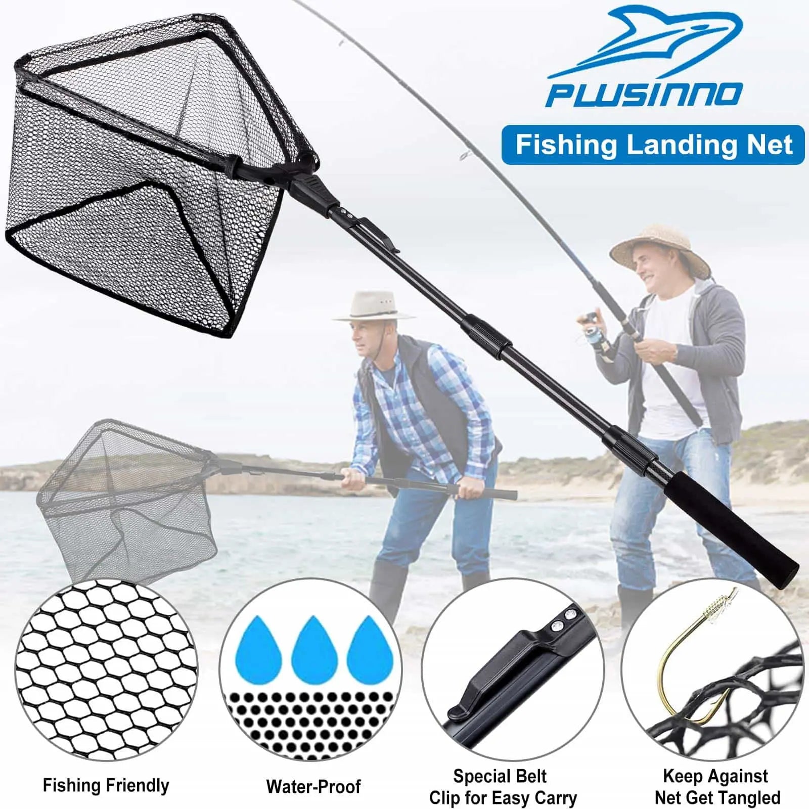 PLUSINNO FN9 Fish Landing Net with Foldable Telescopic Pole Handle