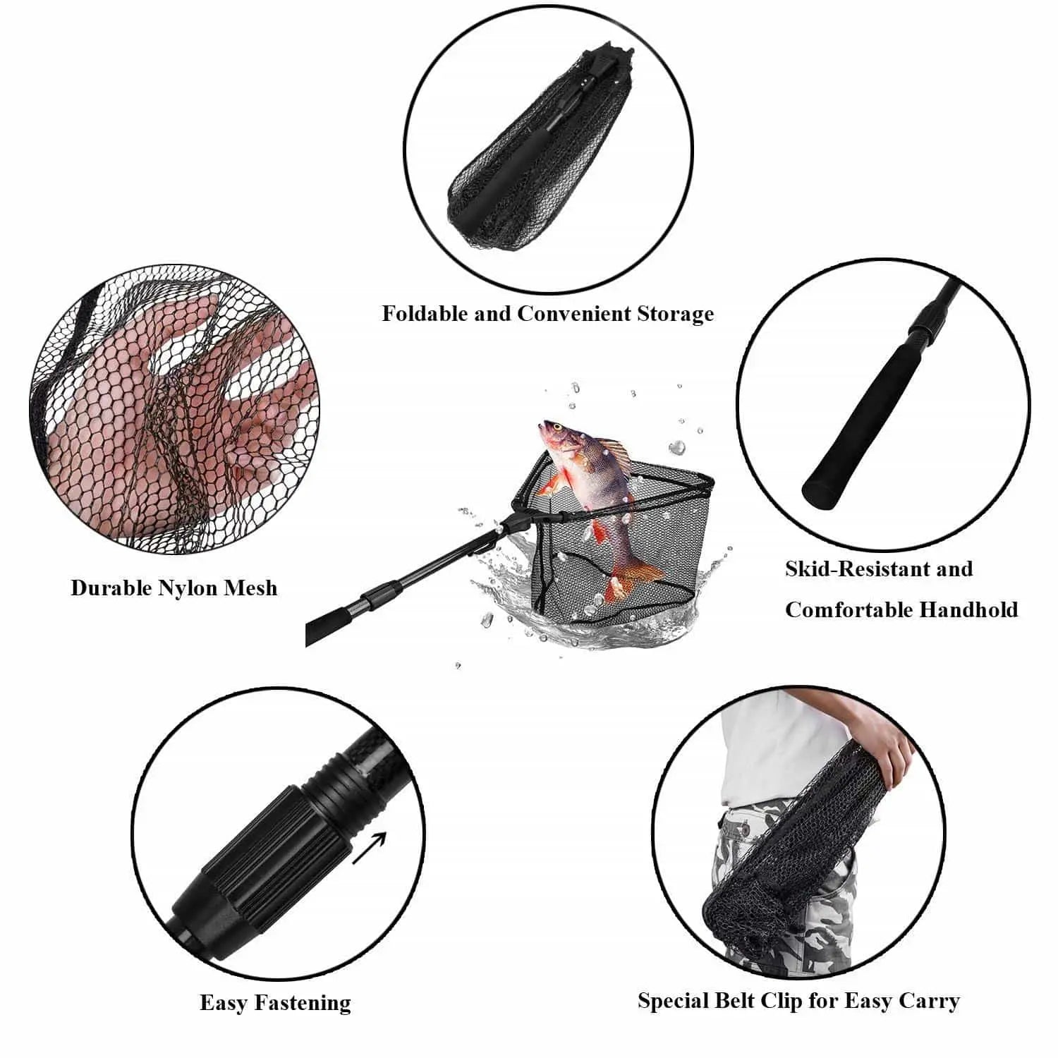 PLUSINNO FN9 Fish Landing Net with Foldable Telescopic Pole Handle