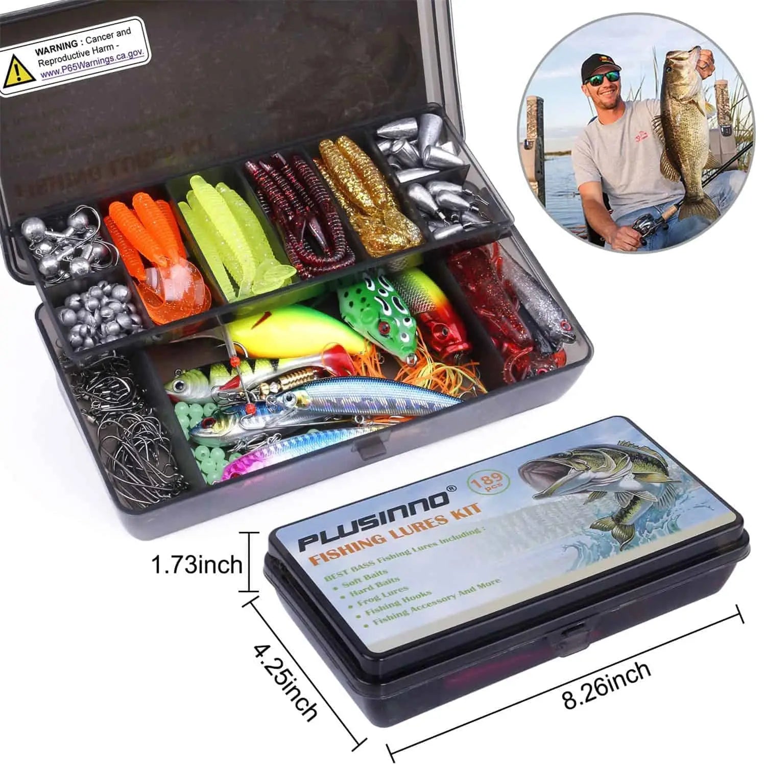 PLUSINNO 189Pcs Fishing Lures Kit Plusinno PLUSINNO 189Pcs Fishing Lures Kit Plusinno