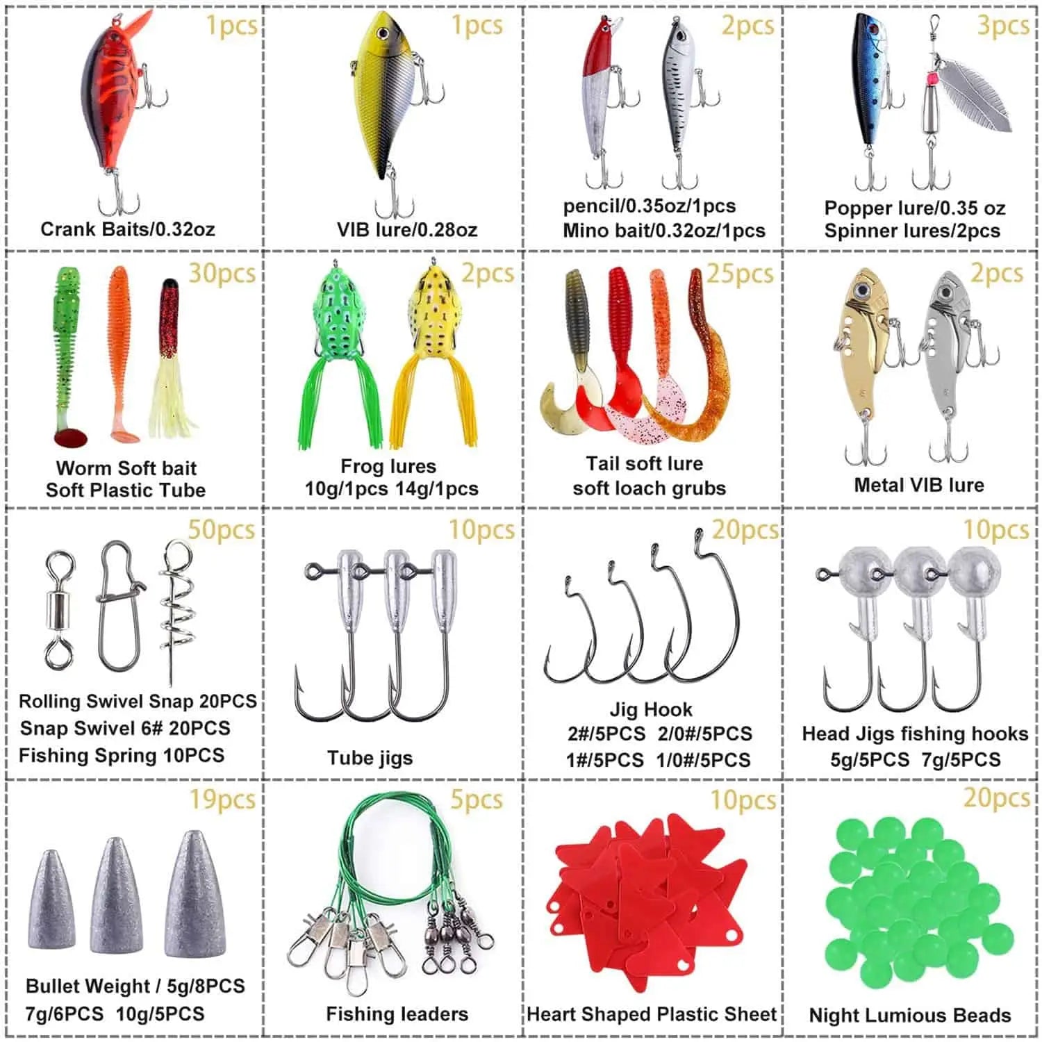 PLUSINNO 210 piezas Kit de señuelos de pesca
