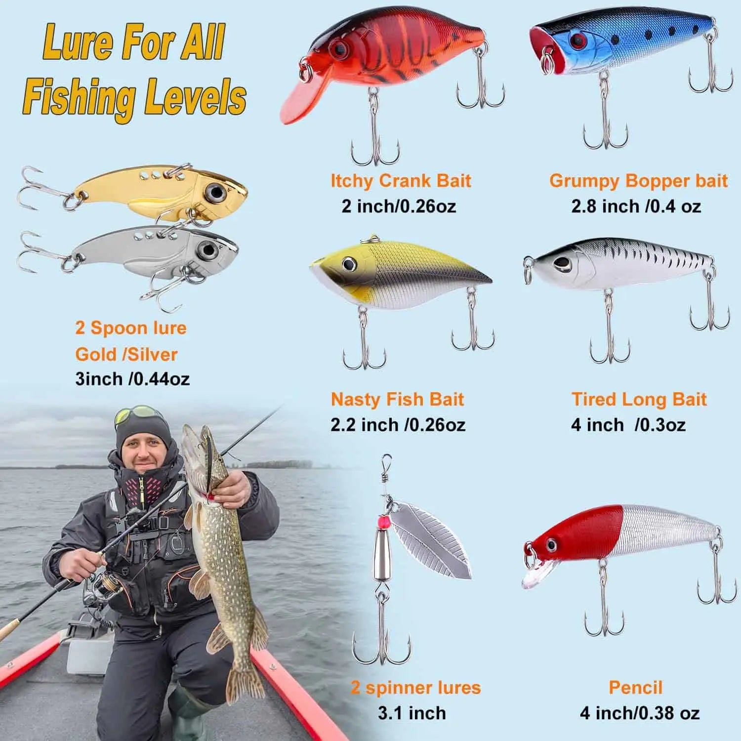 PLUSINNO 210Pcs Fishing Lure Kit