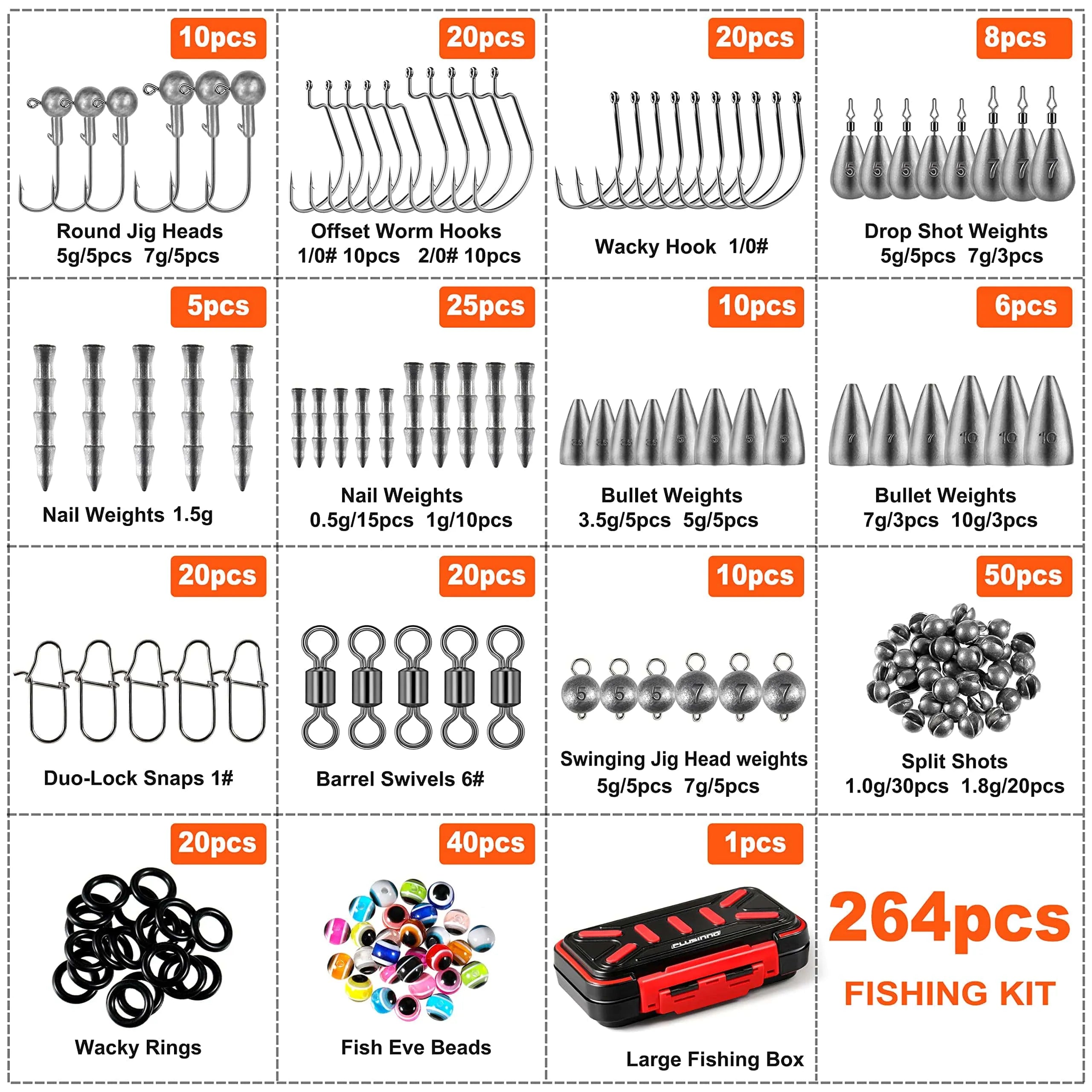 PLUSINNO 264 piezas Kit de accesorios de pesca