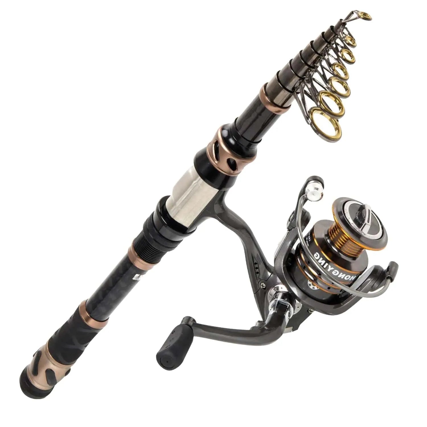 best telescopic spinning fishing rod 6'0 and Reel Combo with Lures, Line Fish Gripper, Plier & Carrier Bag | Jenseits and the kit includes two fishing lures to help attract bass Fishing Pole Kit, Carbon Fiber