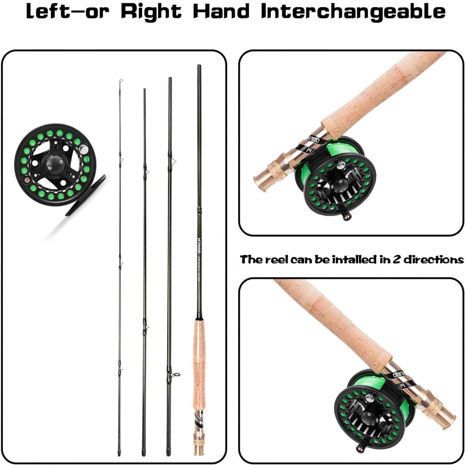 PLUSINNO 4-teilige leichte, ultraportable Graphit-Fliegenangelrute