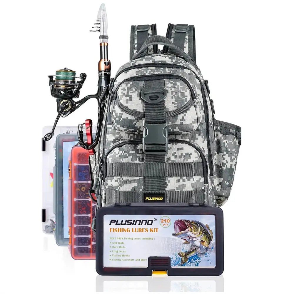 best lure fishing rucksack PLUSINNO Waterproof Fishing Tackle Backpack With Rod Holder – Plusinno