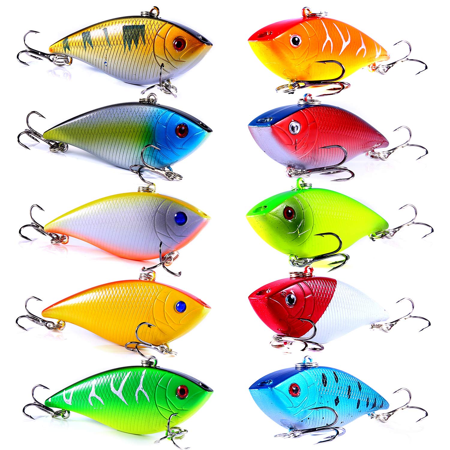 PLUSINNO 10pcs VIB Fishing Lures with Portable Carry Bag