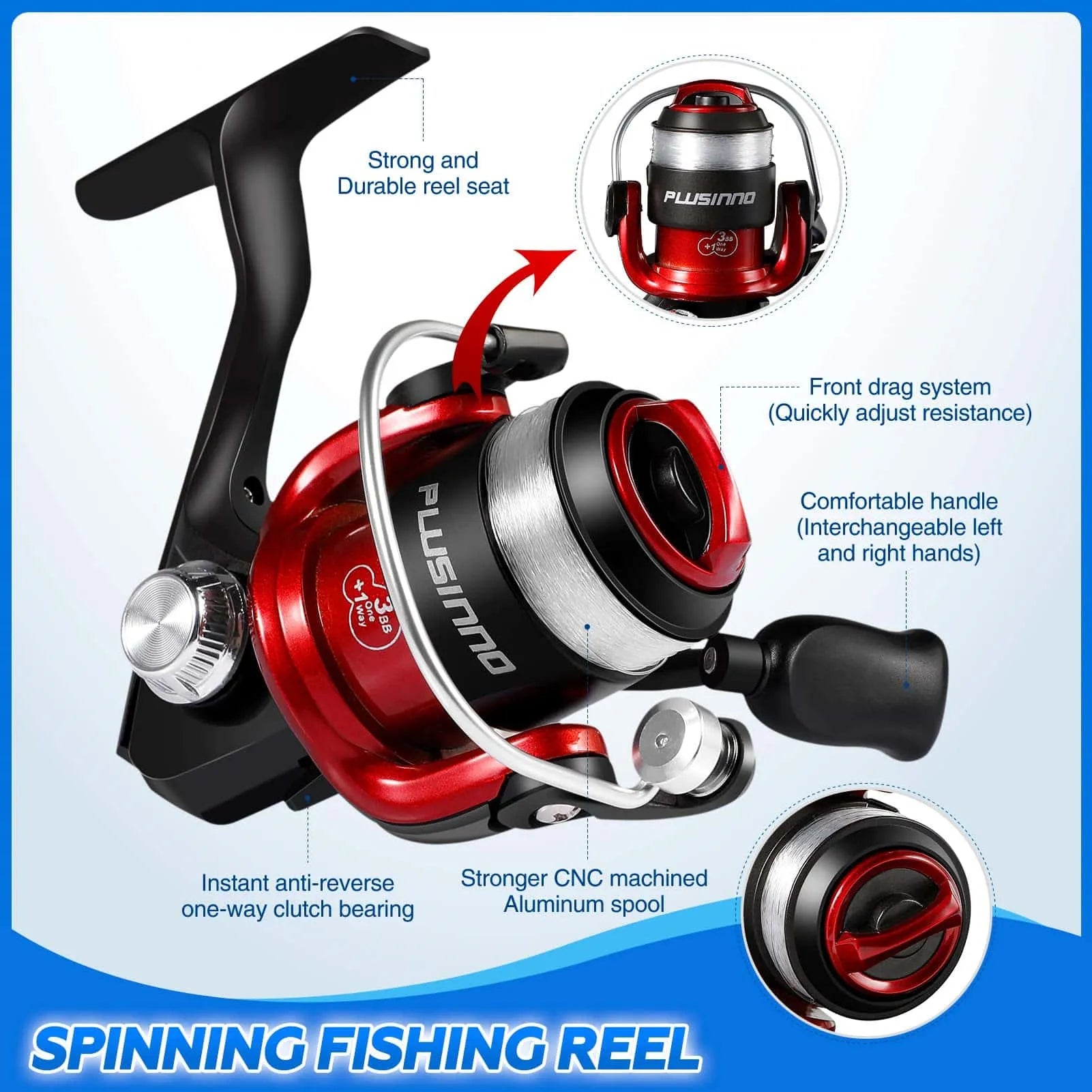 PLUSINNO ICE Ⅲ Ice Fishing Rod and Reel Combos Full Kit