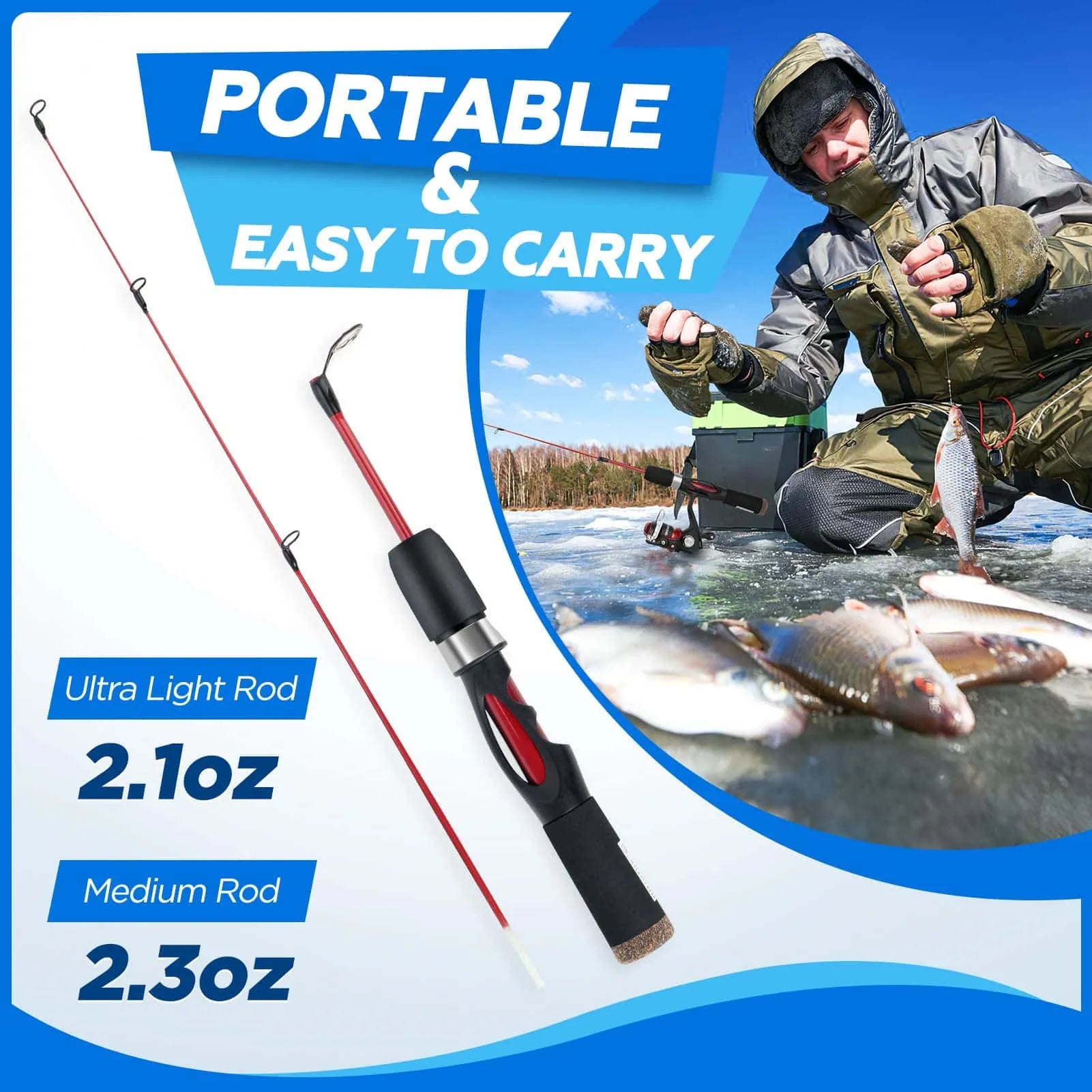 PLUSINNO ICE Ⅲ Kit completo de combos de caña y carrete de pesca en hielo