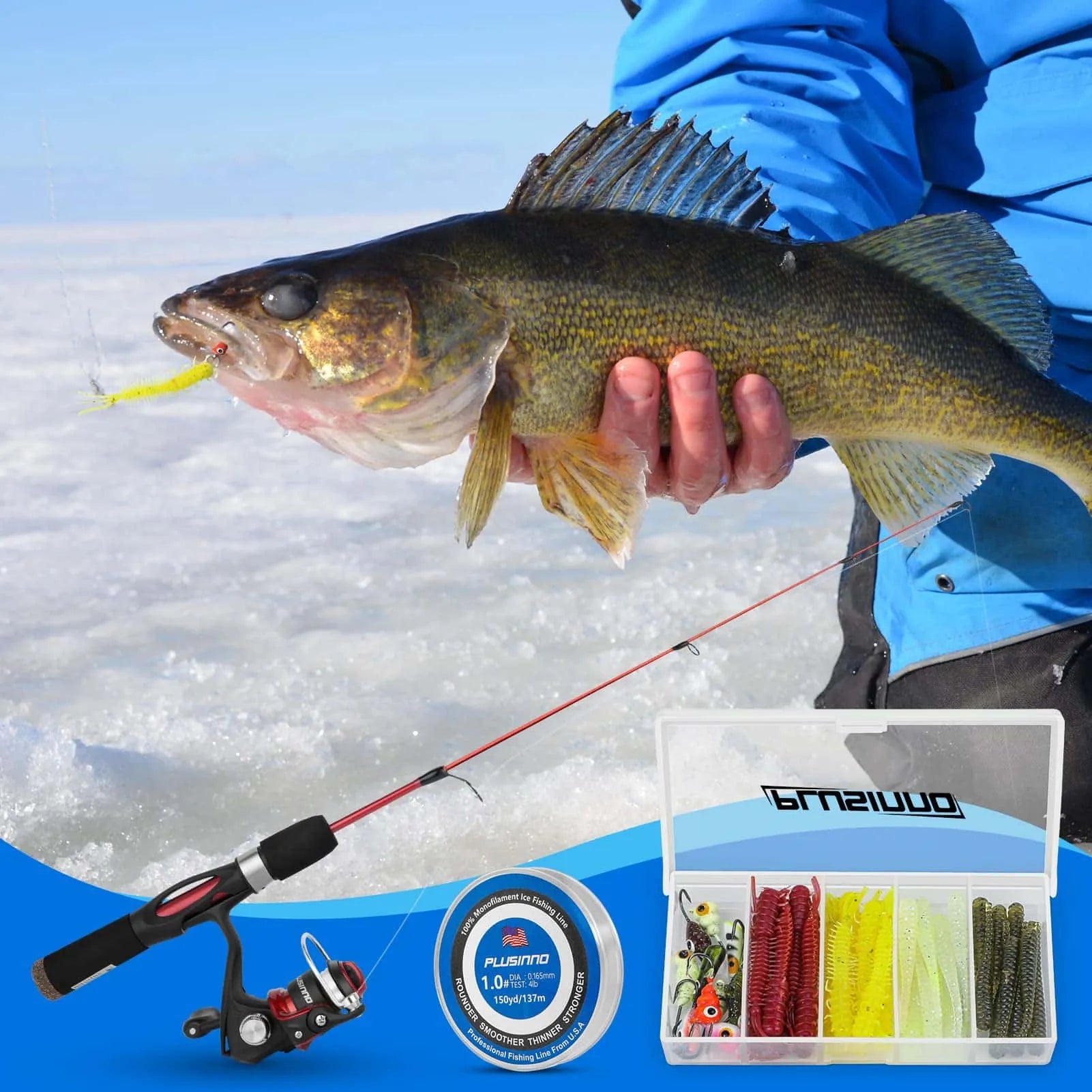 PLUSINNO ICE Ⅲ Kit completo de combos de caña y carrete de pesca en hielo