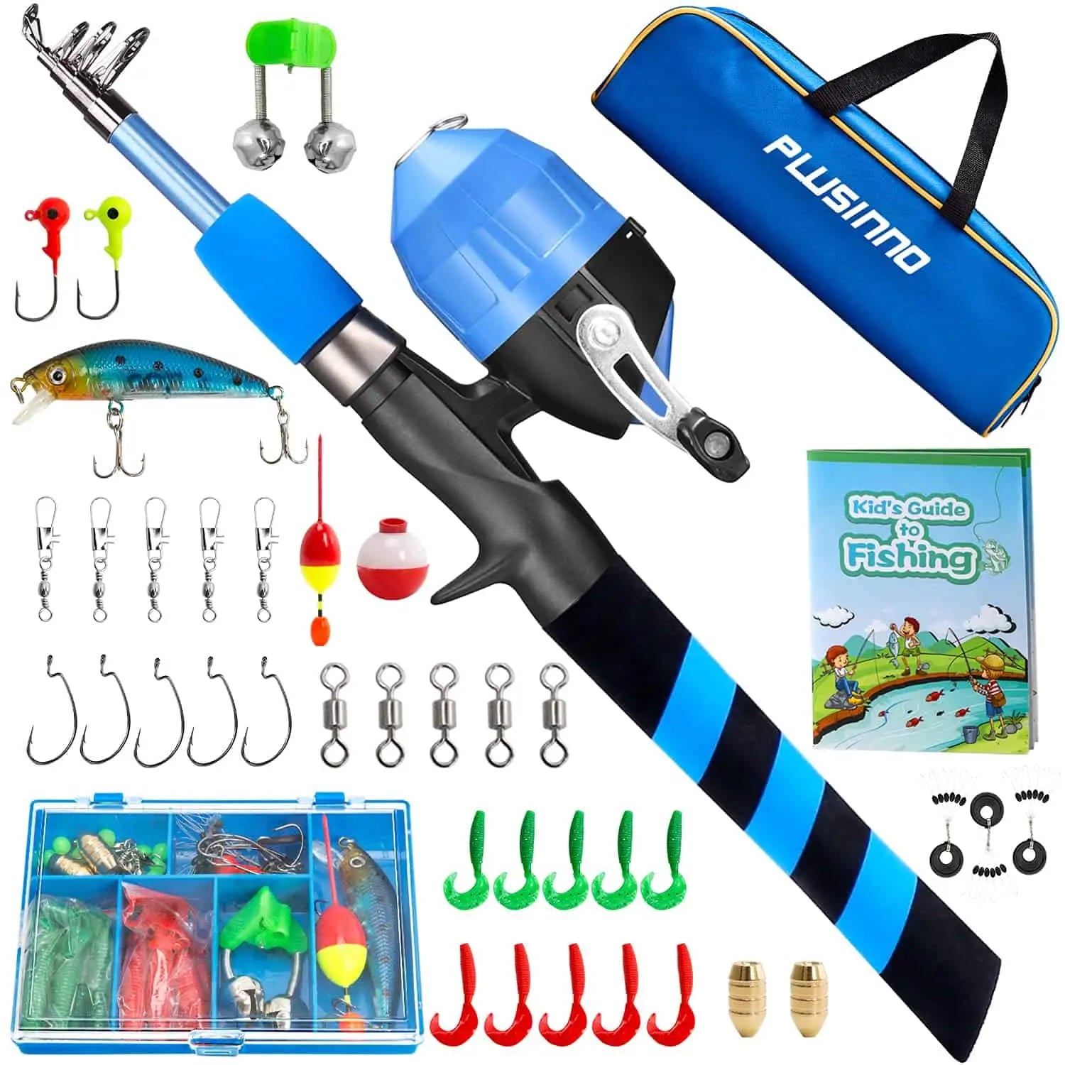 PLUSINNO KFR4 Kids Fishing Rod Combo Full Kits without Net