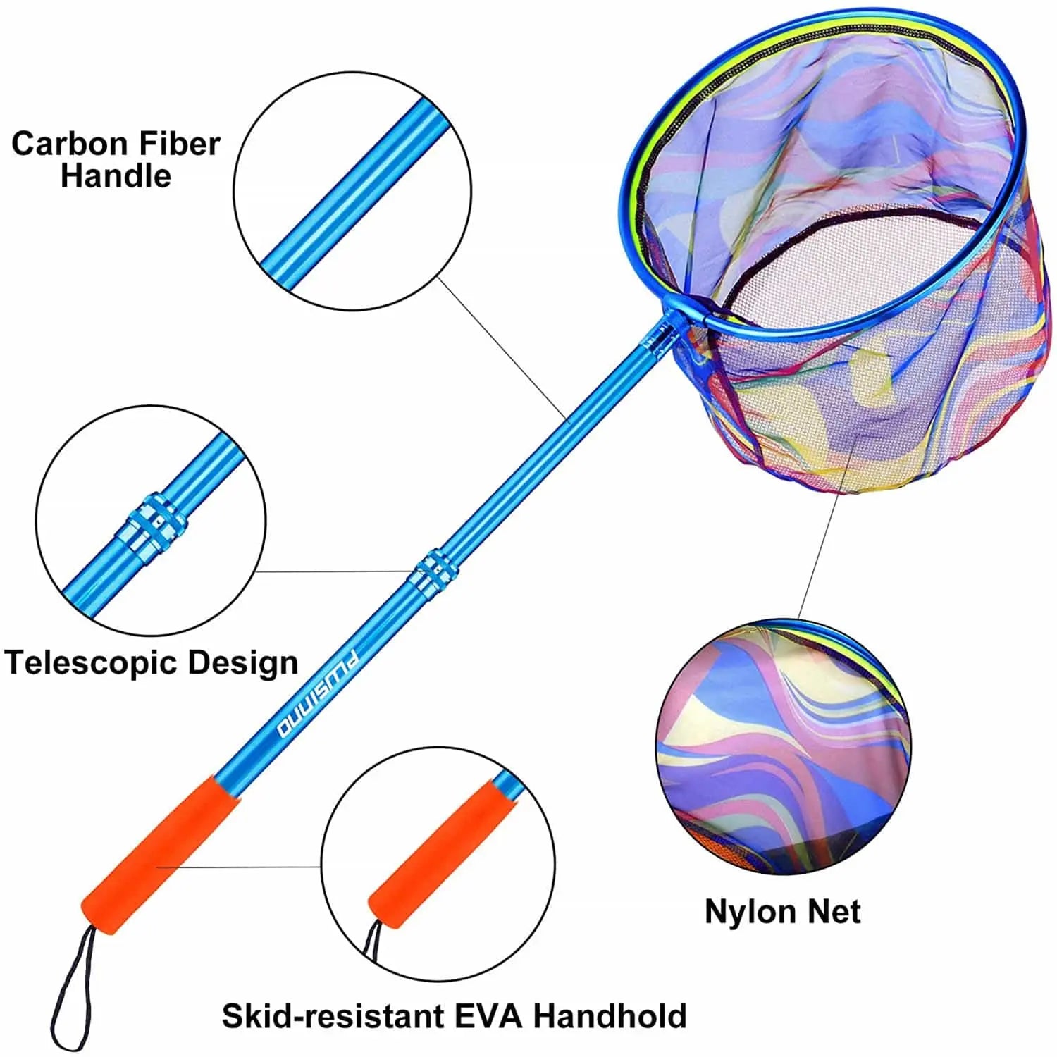 PLUSINNO KFN1 Kinder-Fischernetz mit einziehbarem Kohlefasergriff