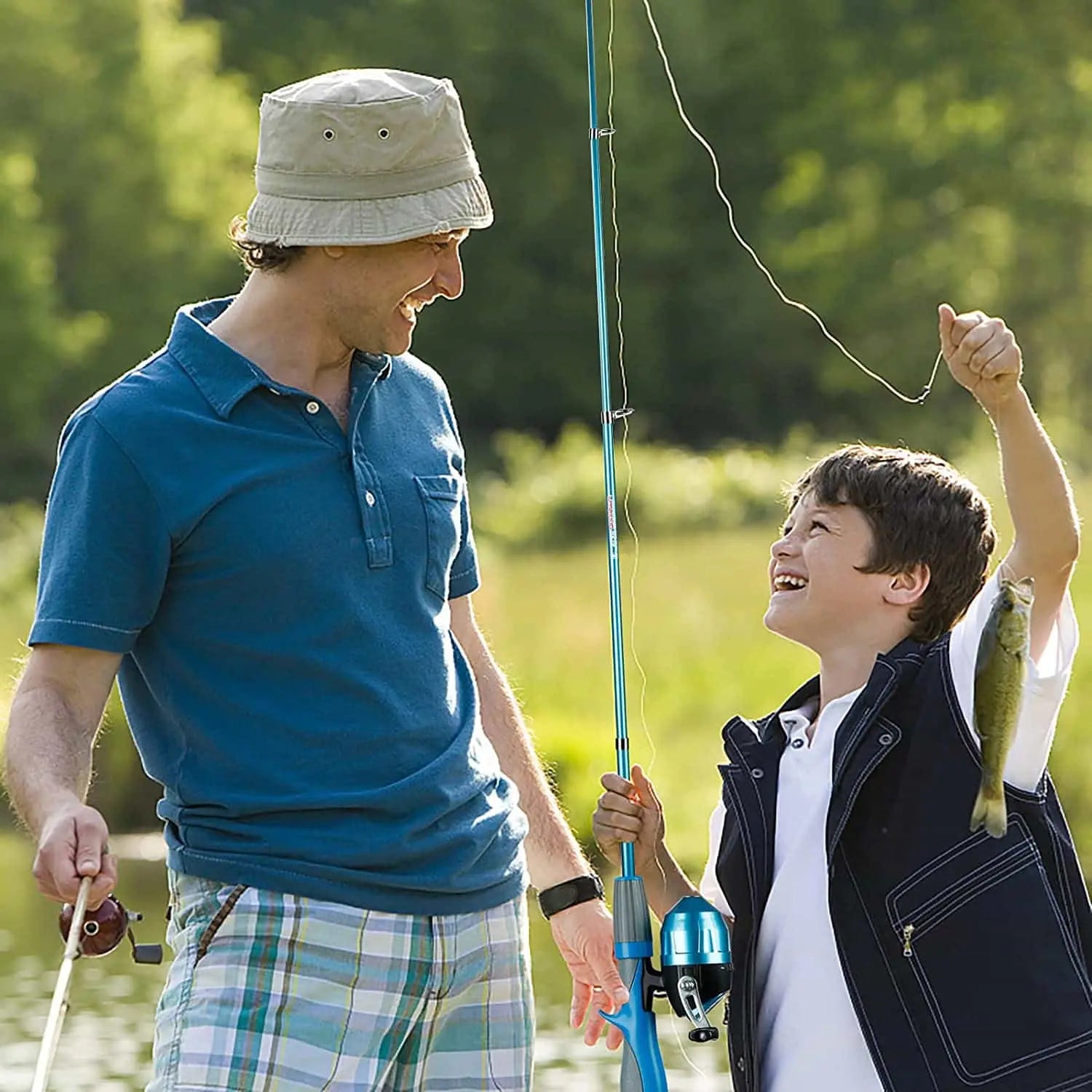 PLUSINNO KFR2 Kit complet de cannes à pêche pour enfants avec sac