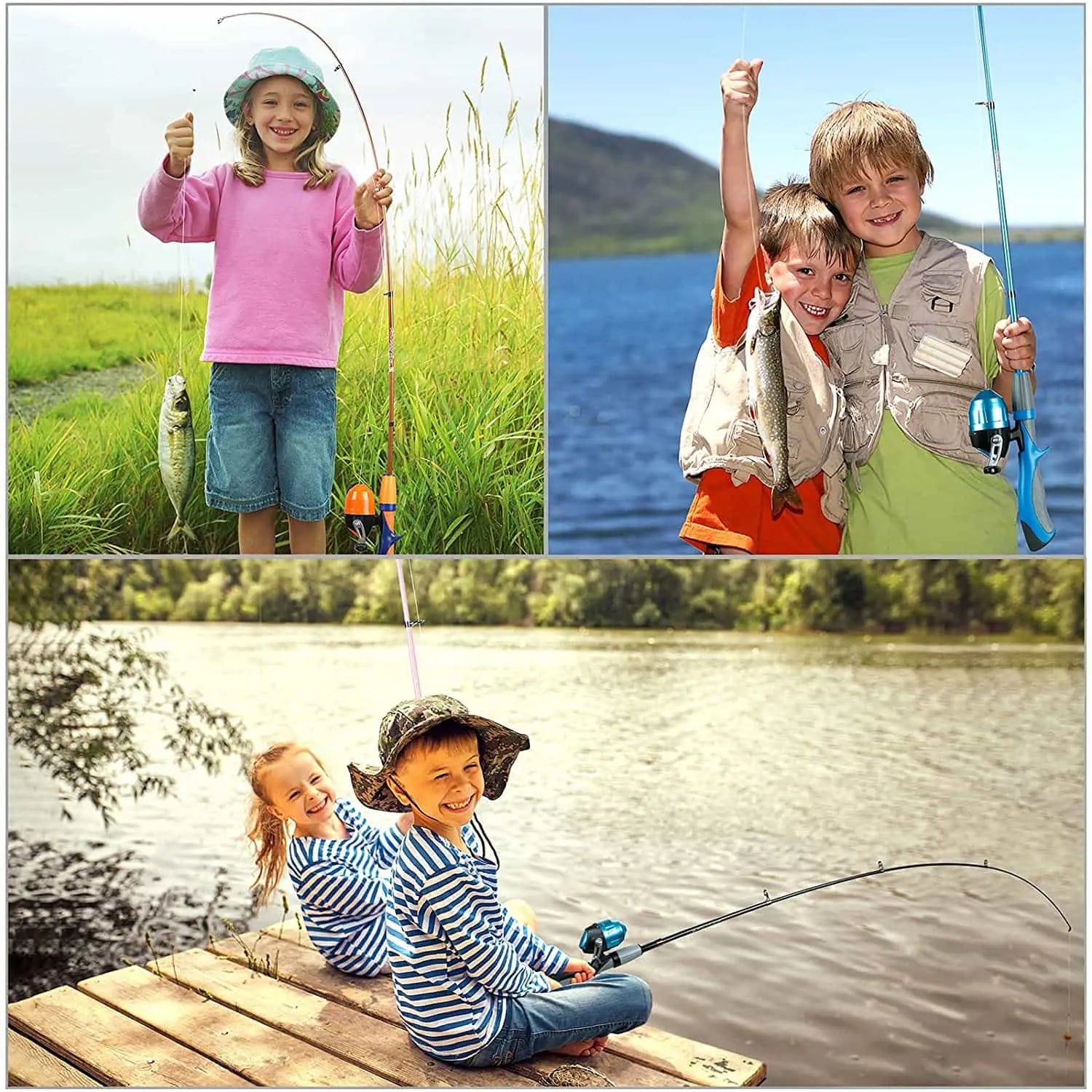 PLUSINNO KFR2 Kit complet de cannes à pêche pour enfants avec sac