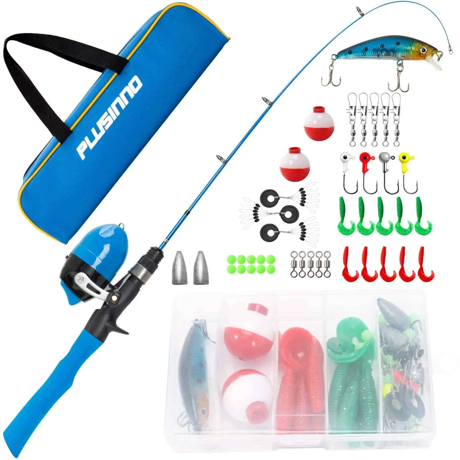 PLUSINNO KFR1 Kids Fishing Rod Combo Full Kits with Bag