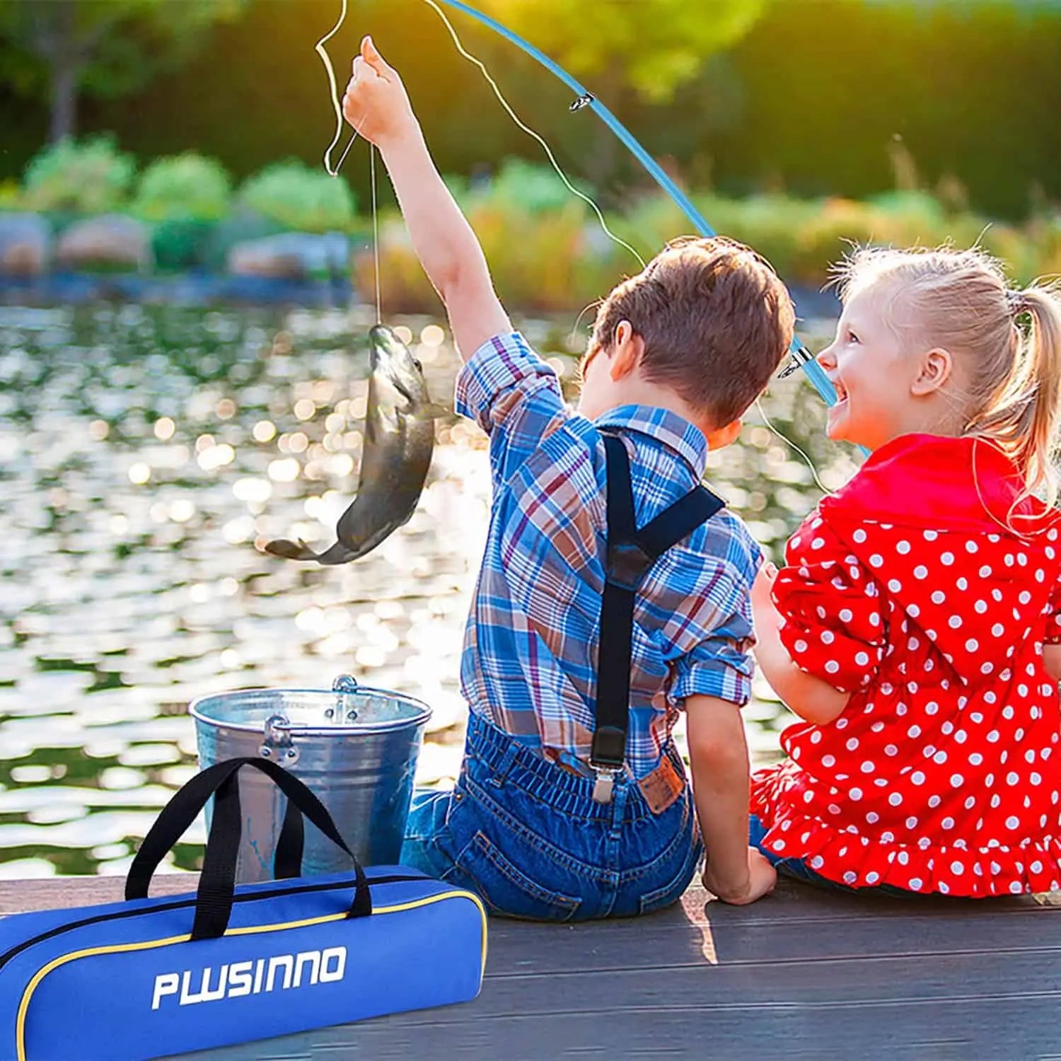 PLUSINNO KFR1 Kit complet de cannes à pêche pour enfants avec sac