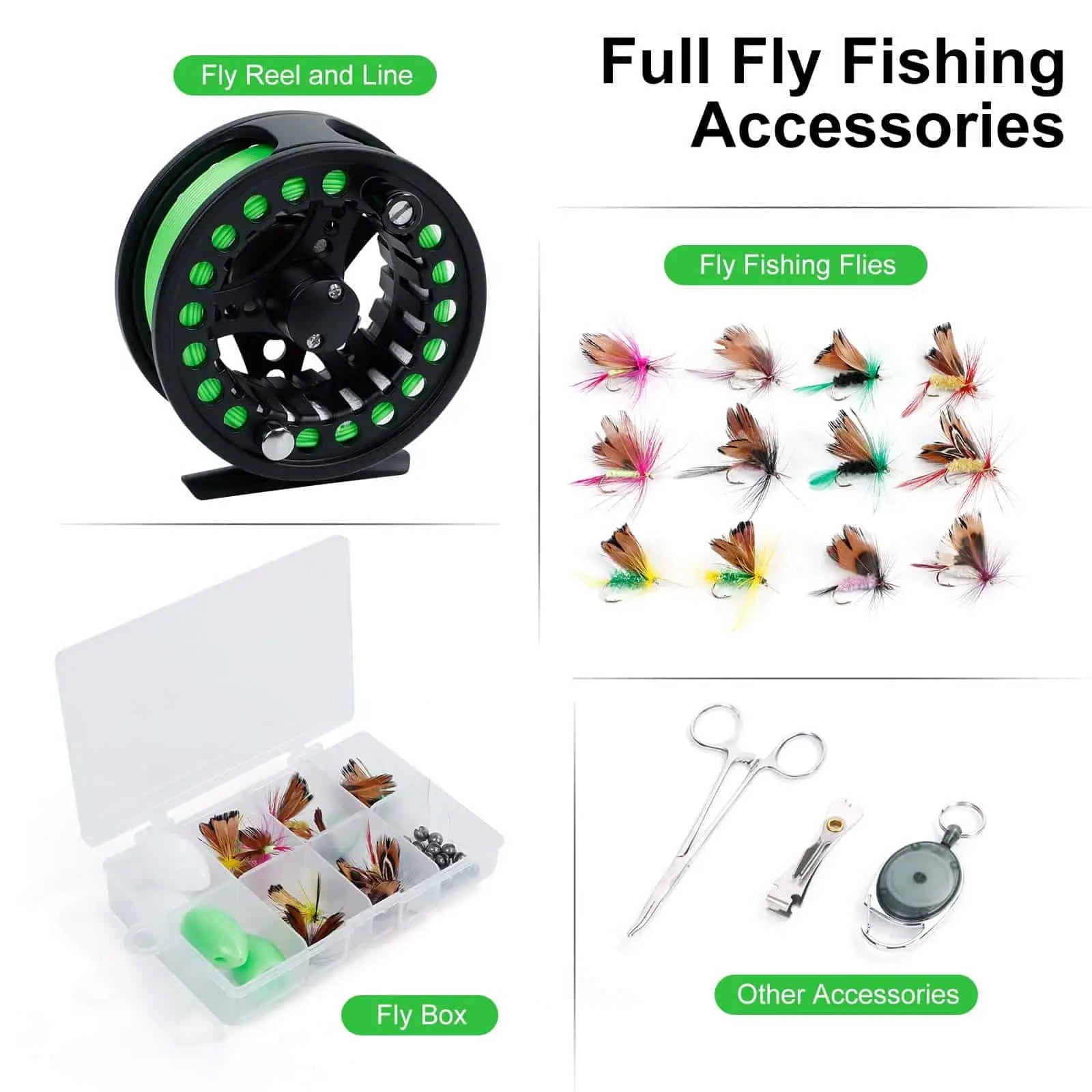 PLUSINNO Kit de inicio combinado de caña y carrete de pesca con mosca