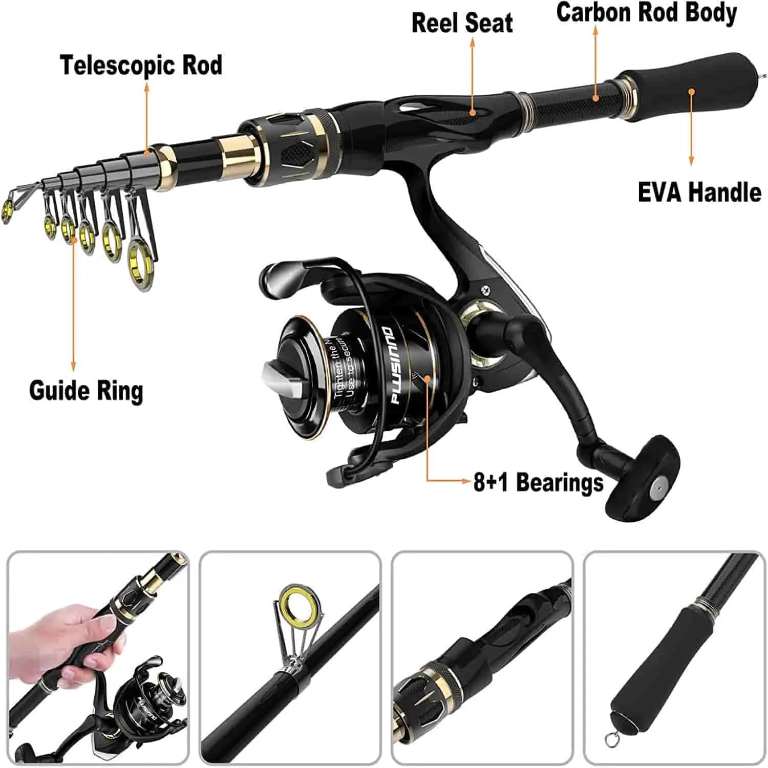 PLUSINNO Eagle Hunting Ⅷ Telescopic Fishing Rods and Reel Combos