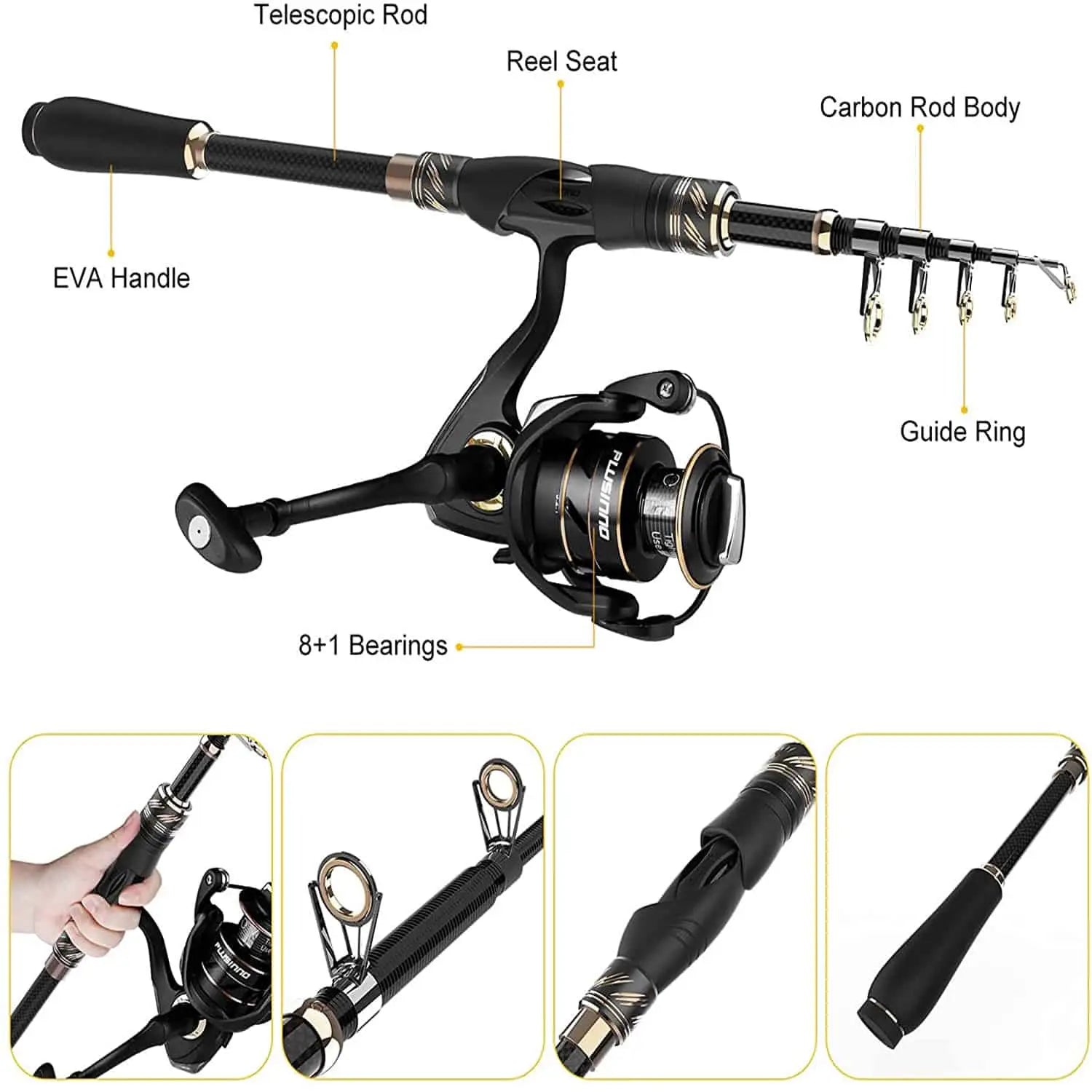 PLUSINNO Eagle Hunting Ⅸ Telescopic Fishing Rods and Reel Combos