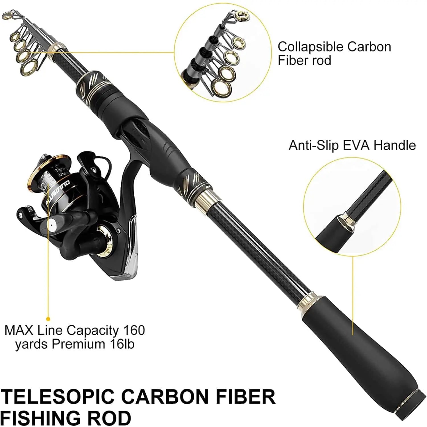 Telescopic Fishing Rod Reel Combos Full Kit, 1.9M/2.3M Collapsible