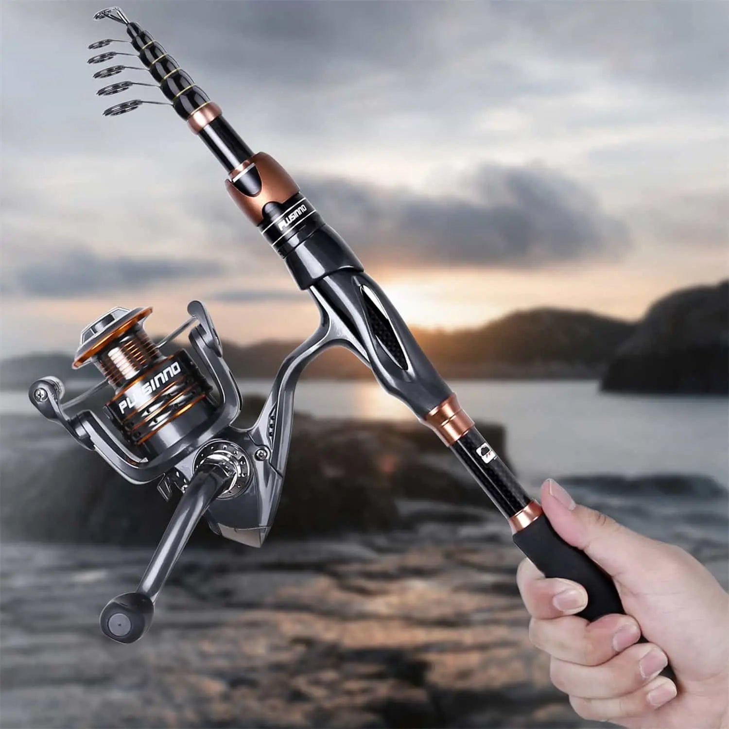 PLUSINNO Eagle Hunting Ⅶ Teleskop-Angelruten und Rollenkombinationen mit Tragetasche