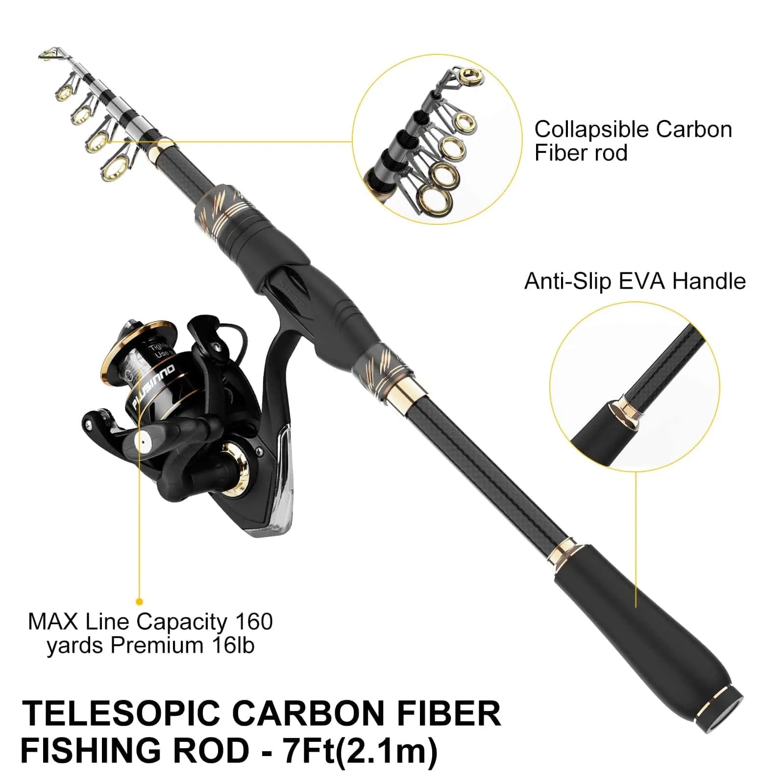 PLUSINNO Eagle Hunting Ⅸ Cañas de pescar telescópicas y combos de carrete con estuche de transporte