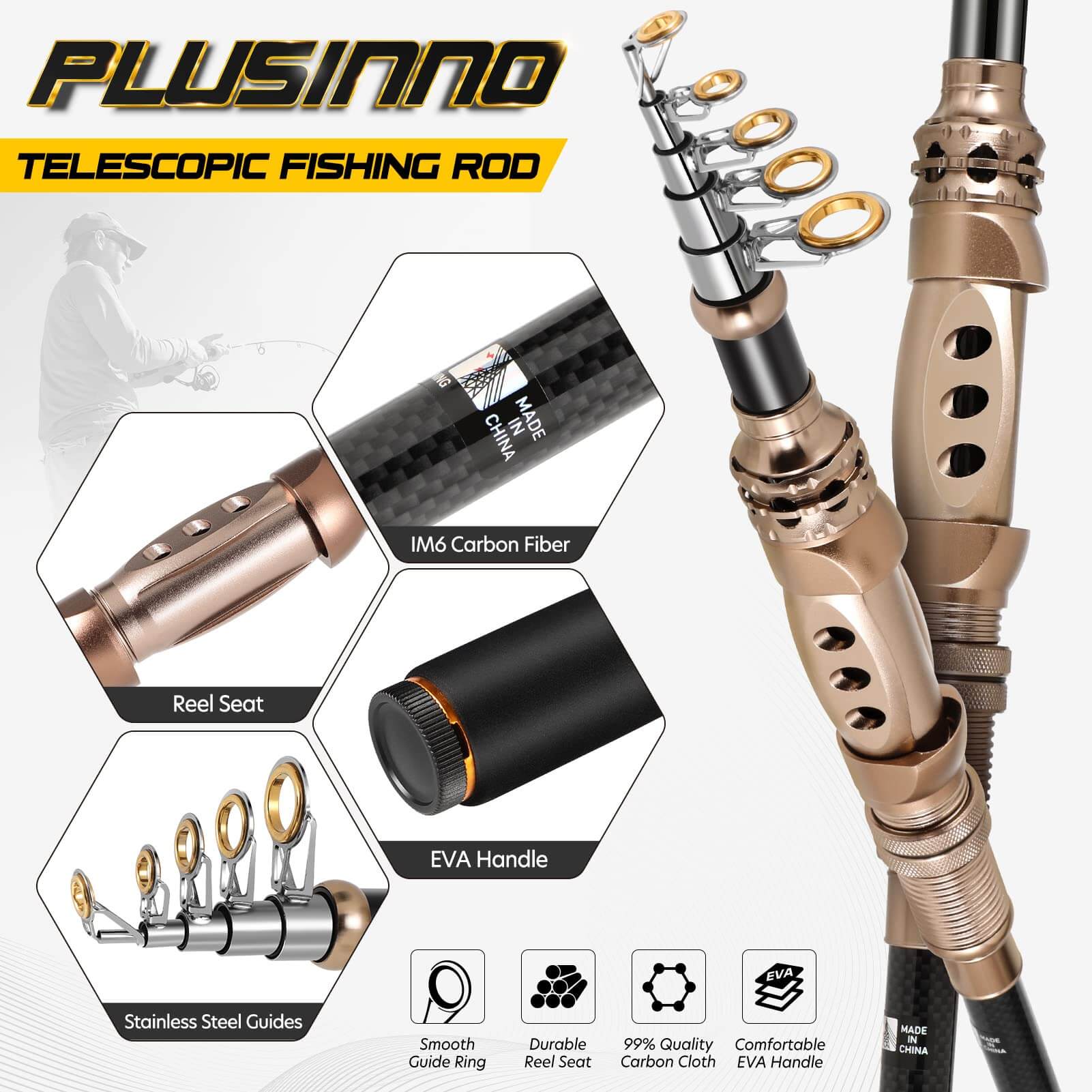 PLUSINNO Eagle HuntingⅠ Combos de cañas de pescar y carretes telescópicos Kit completo con estuche de transporte