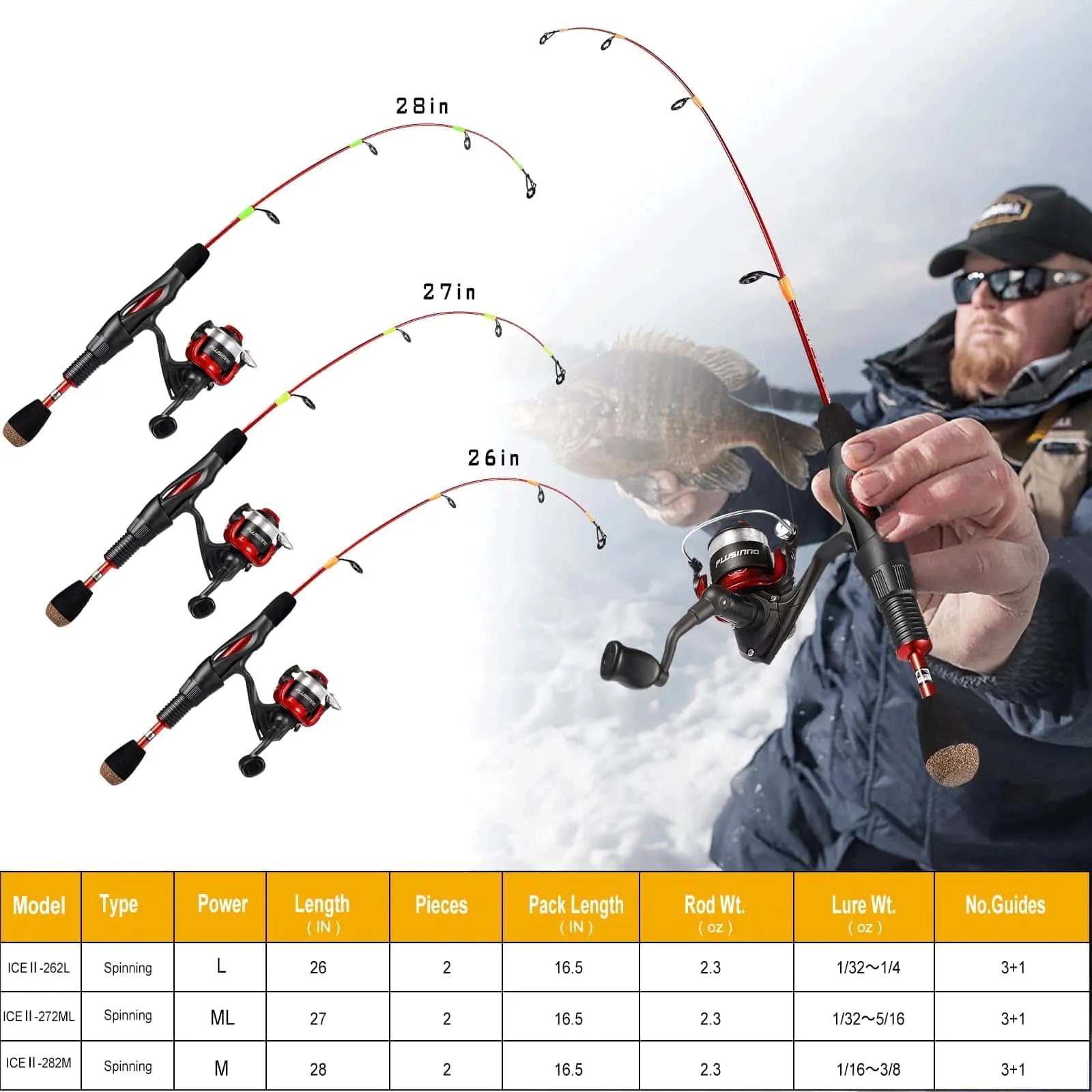 PLUSINNO ICE Ⅱ Kit completo de carrete de caña de pescar en hielo