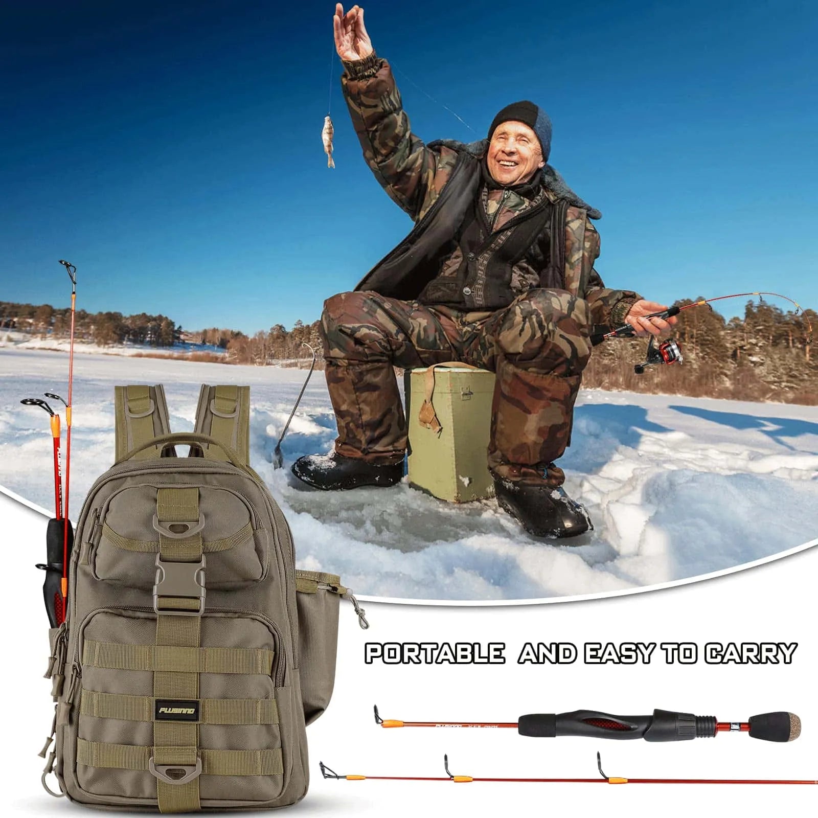 PLUSINNO ICE Ⅱ Kit complet de moulinet de canne à pêche sur glace