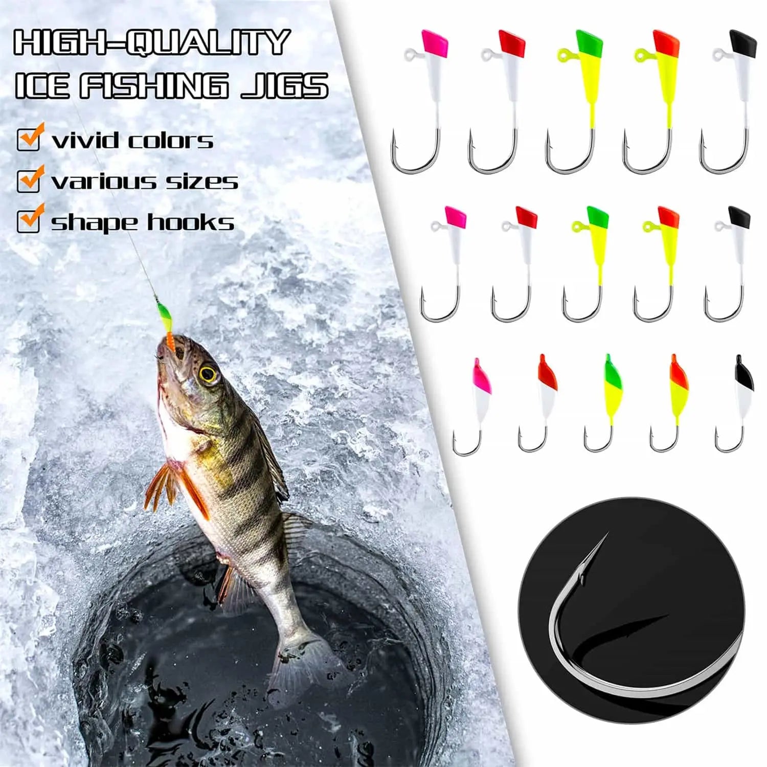 PLUSINNO 55 piezas kit de señuelos de pesca en hielo