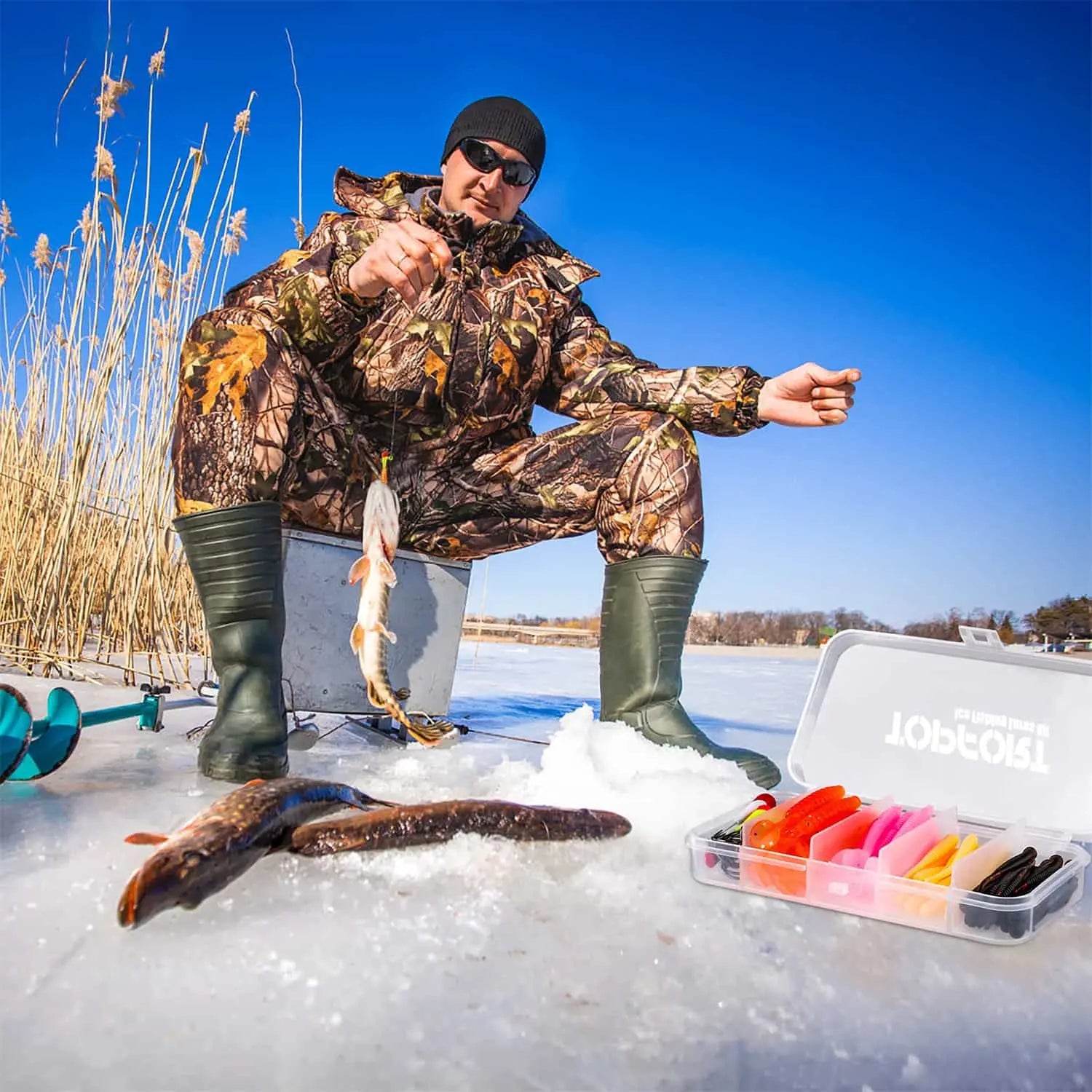 PLUSINNO 55 piezas kit de señuelos de pesca en hielo