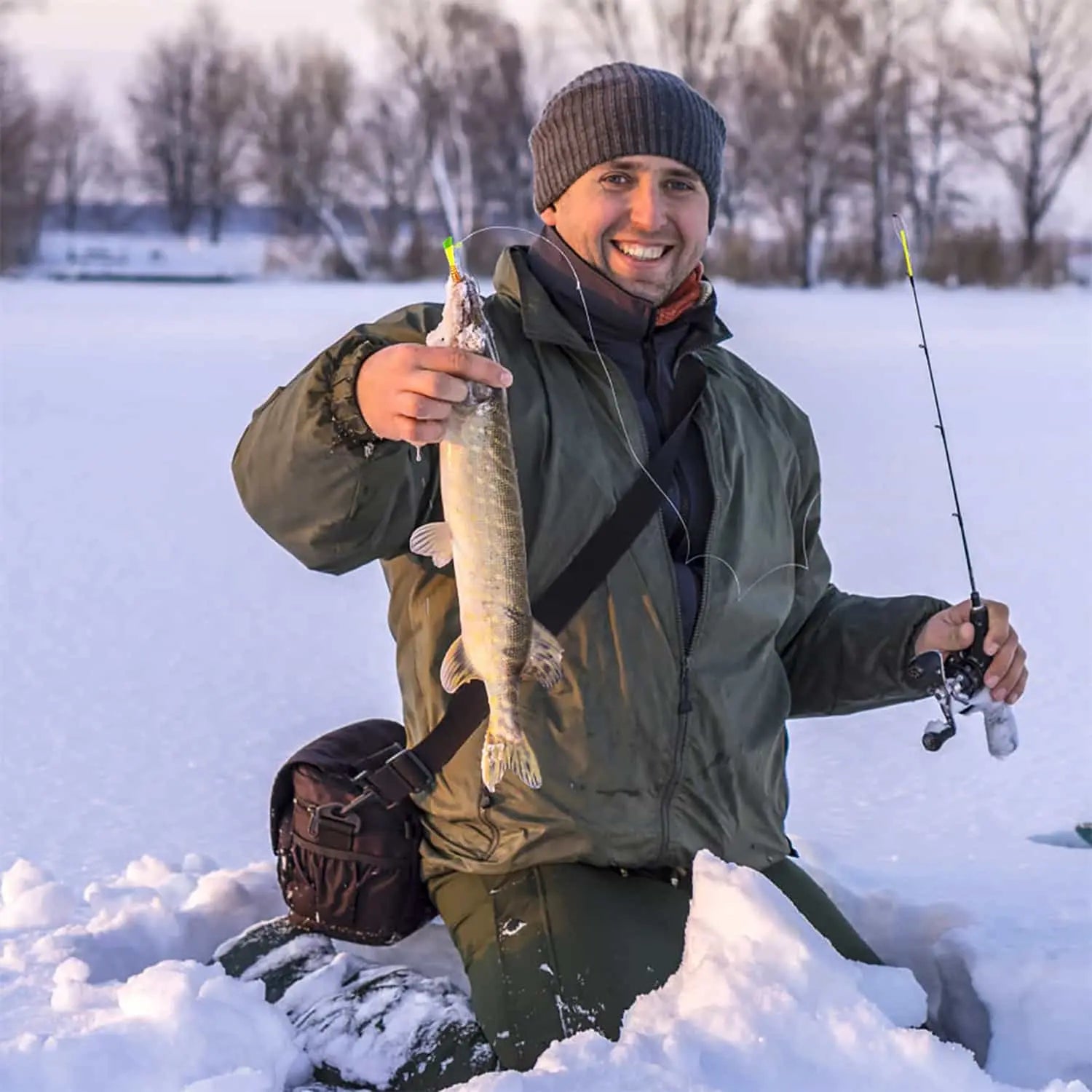 PLUSINNO Kit de 55 leurres de pêche sur glace