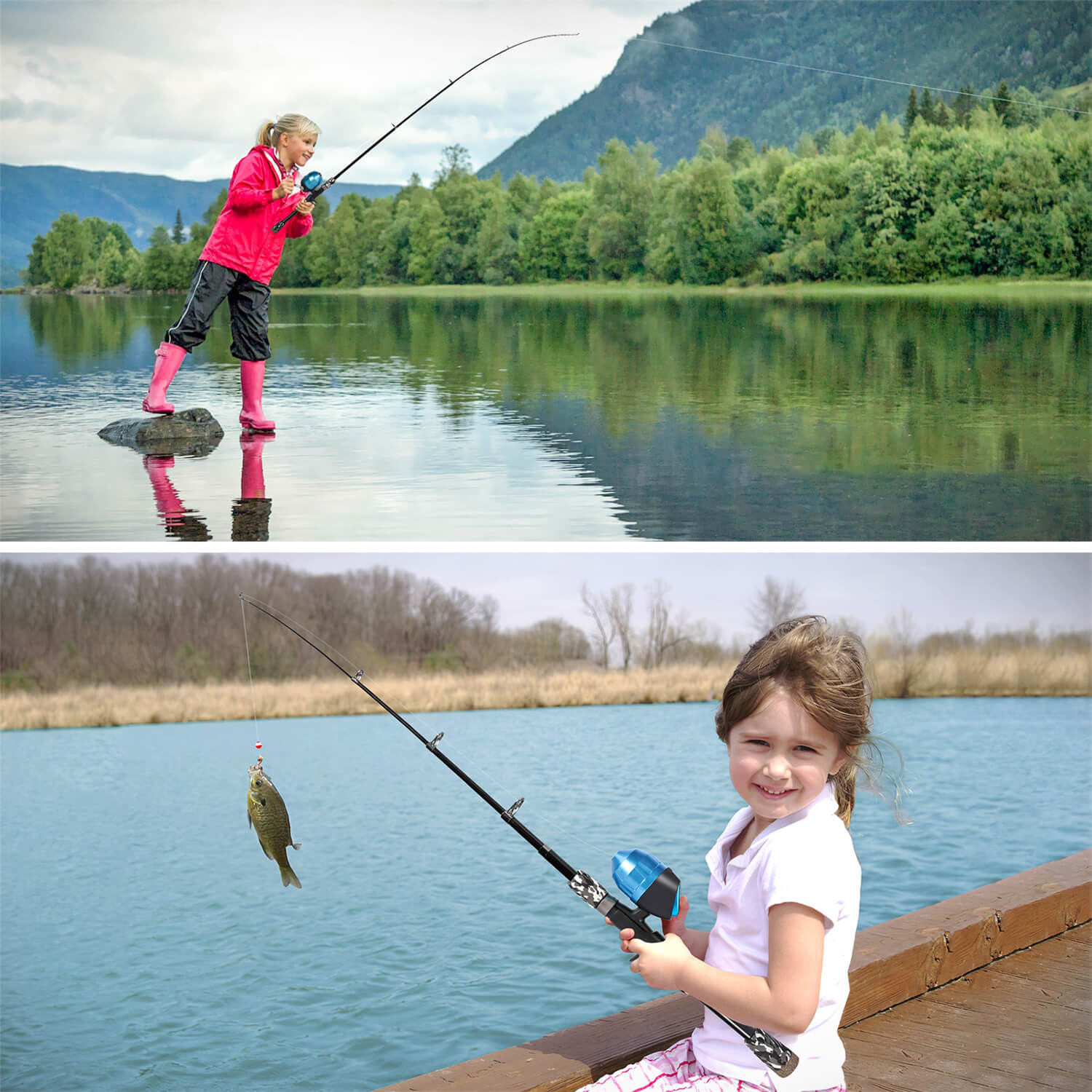 PLUSINNO KFR3 Kids Combo de caña de pescar Kits completos sin red